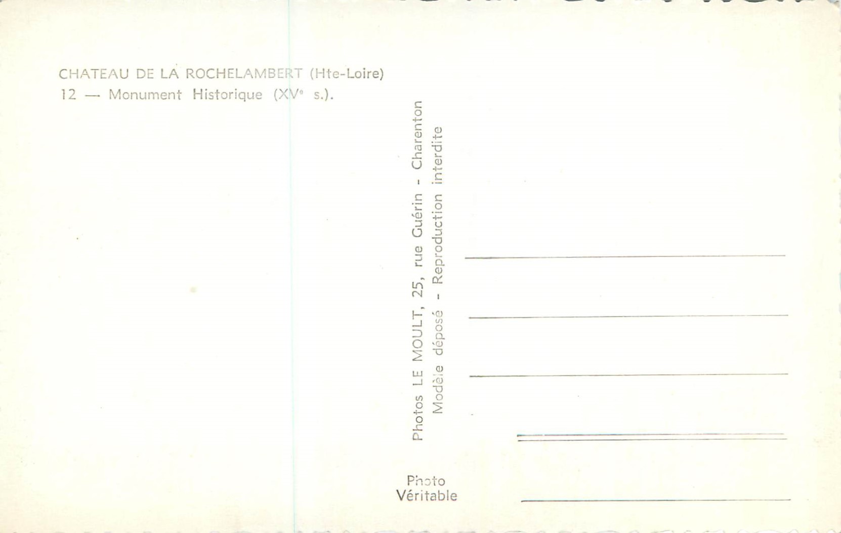 CPM Chateau de la Rochelambert (Hte Loire) Monument Historique (XVe s) — Rückseite
