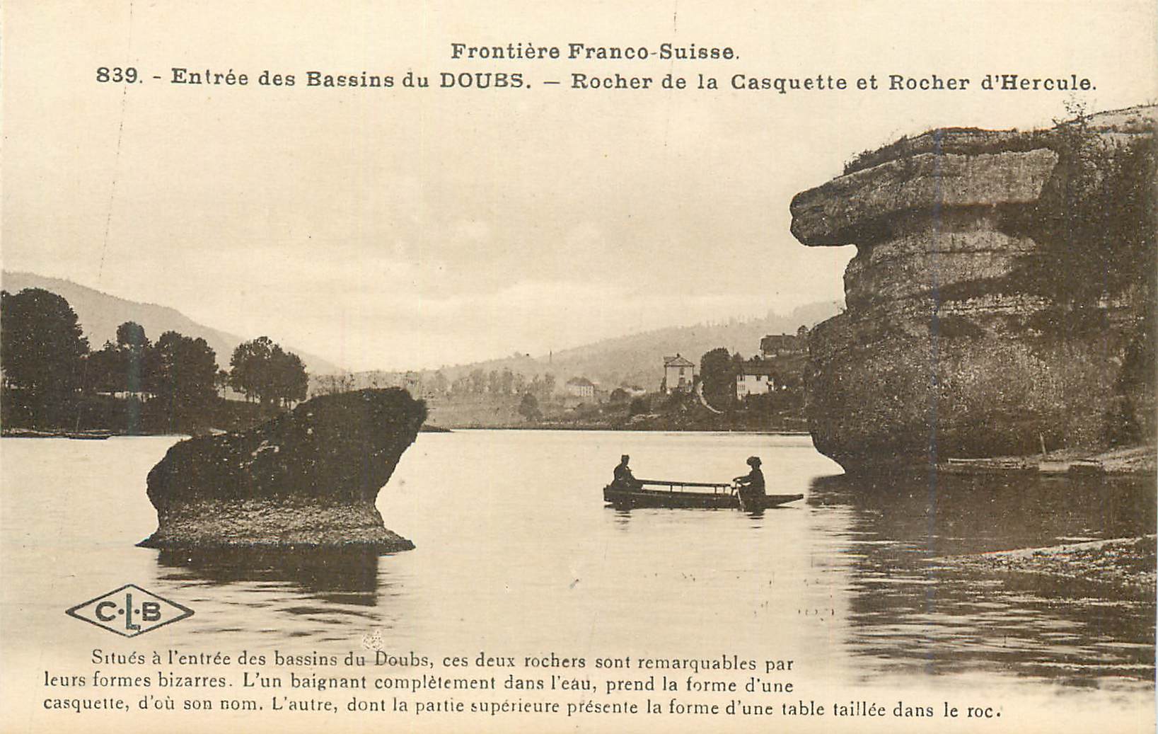 Frontière Franco-Suisse. — Entrée des Bassins du Doubs. — Rocher de la Casquette et Rocher d'Hercule. — C.L.B. n° 839