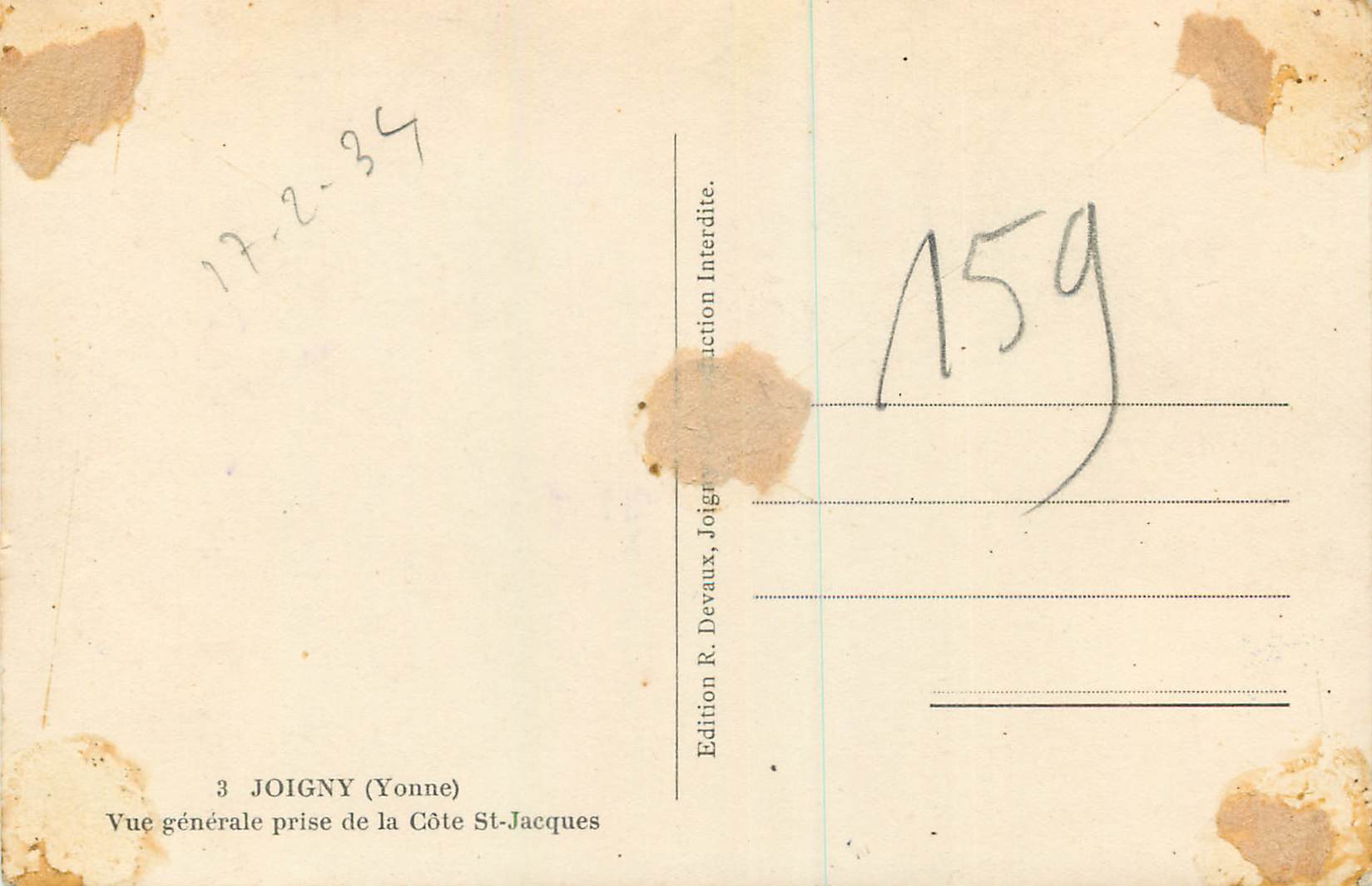 CPM Joigny (Yonne) vue Generale prise de la Cote St Jacques — Back