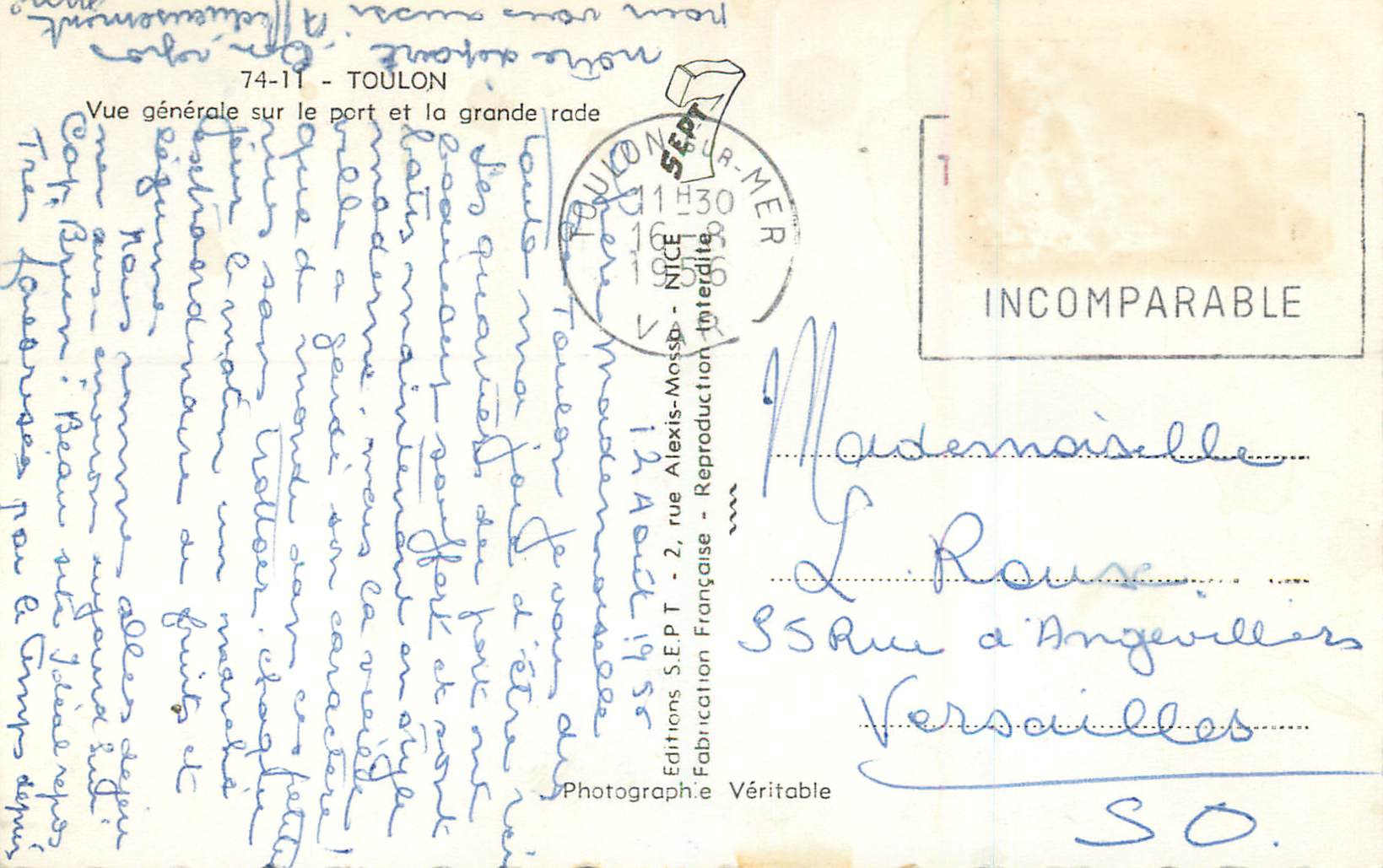 Vue générale sur le port et la grande rade — Toulon — Éditions SEPT — Rückseite