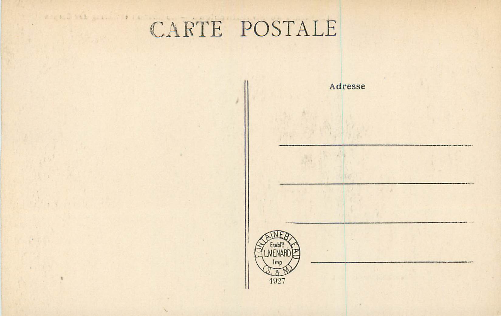 Palacio de Fontainebleau — El Castillo y el Lago de las Carpes — Editor Lemenard, n°8 — Reverso