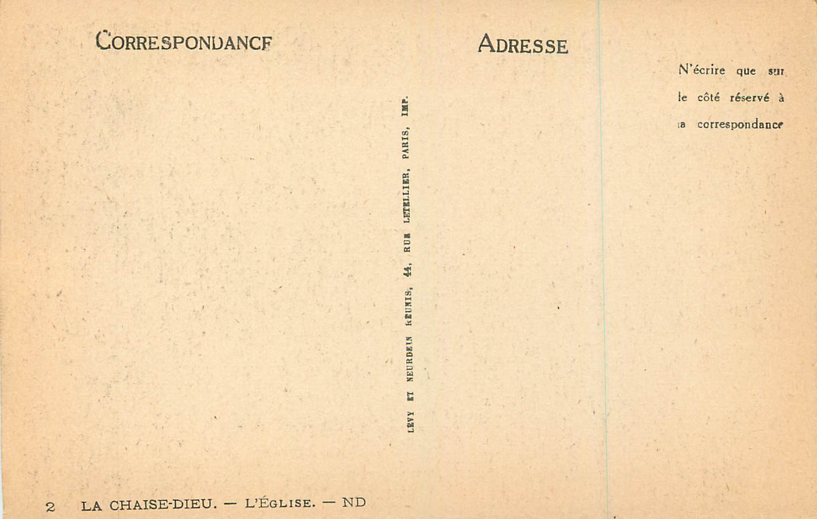 Église de La Chaise-Dieu — vue de la façade — Imp. Levy et Neurdean, Paris — Verso