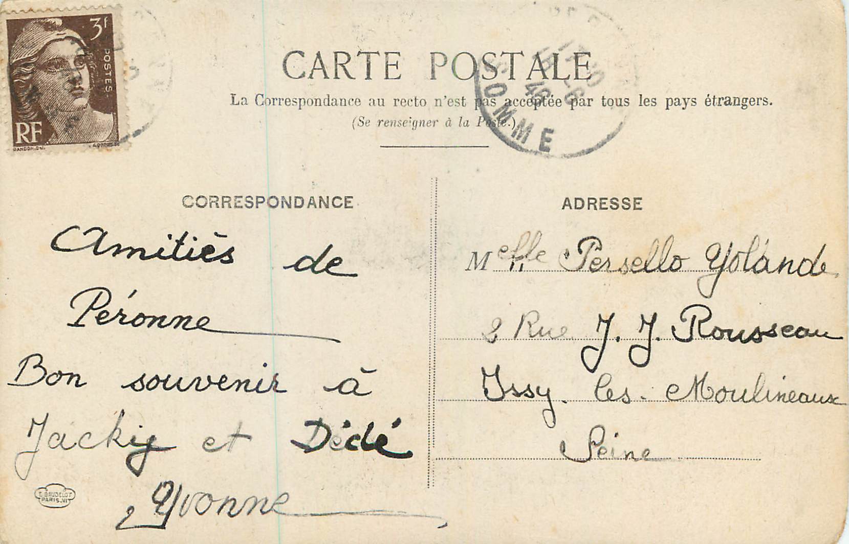 CPA Peronne Eglise St Jean — Back