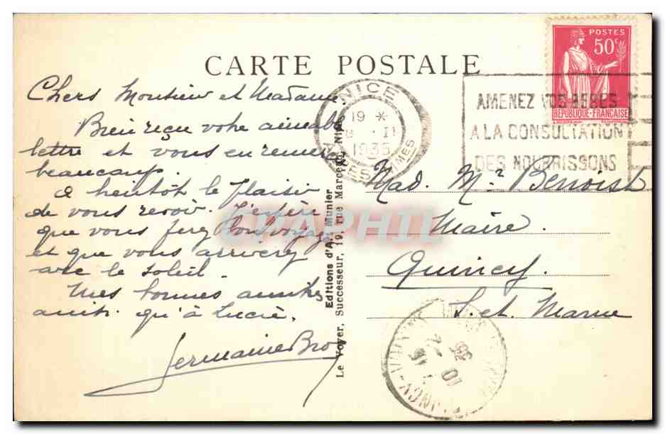 Nice - Vue Generale prise du Chateau - vichy - CPA  — Rückseite