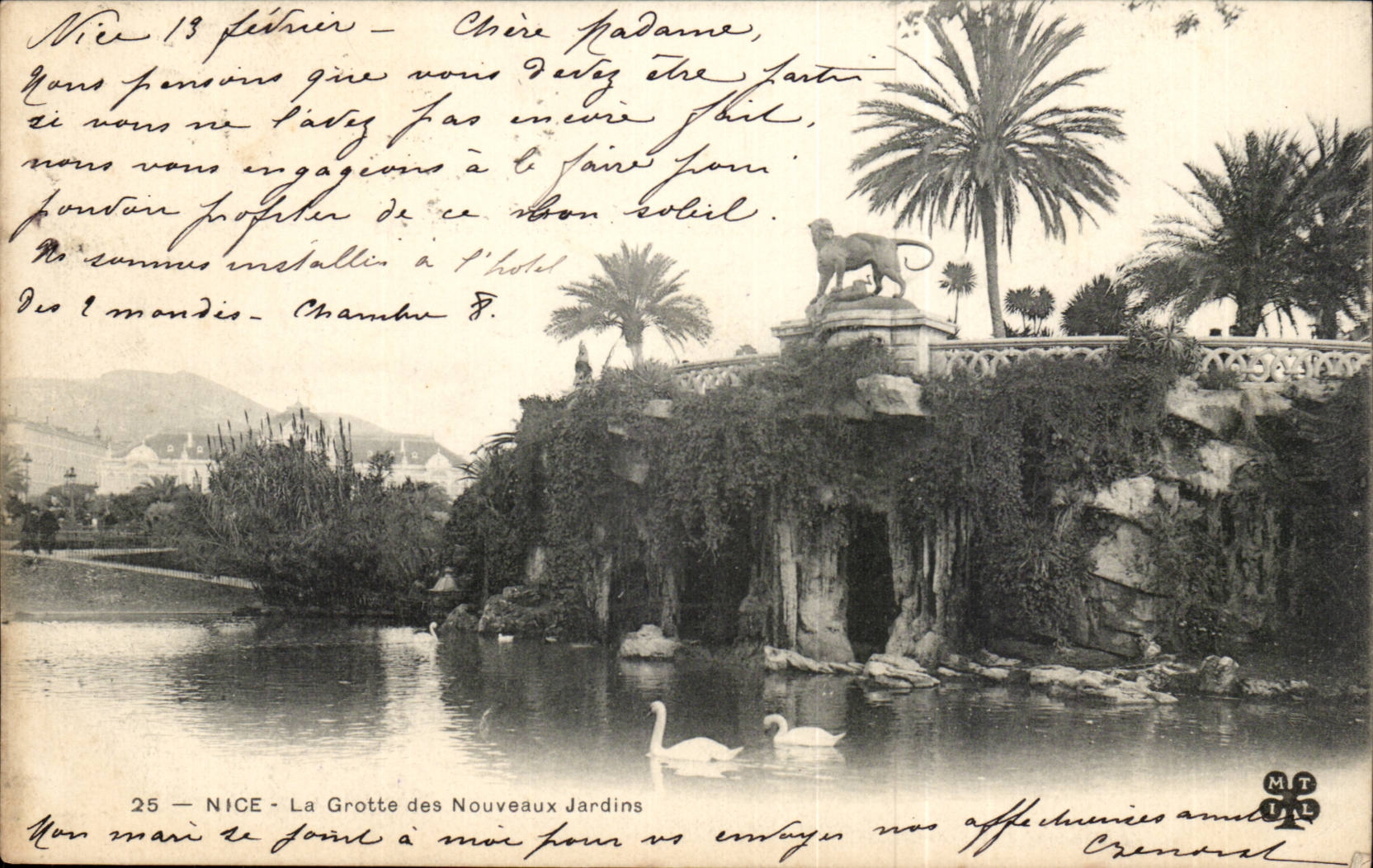 Nice - La Grotte des Nouveaux Jardins - cygne - lion - CPA 
