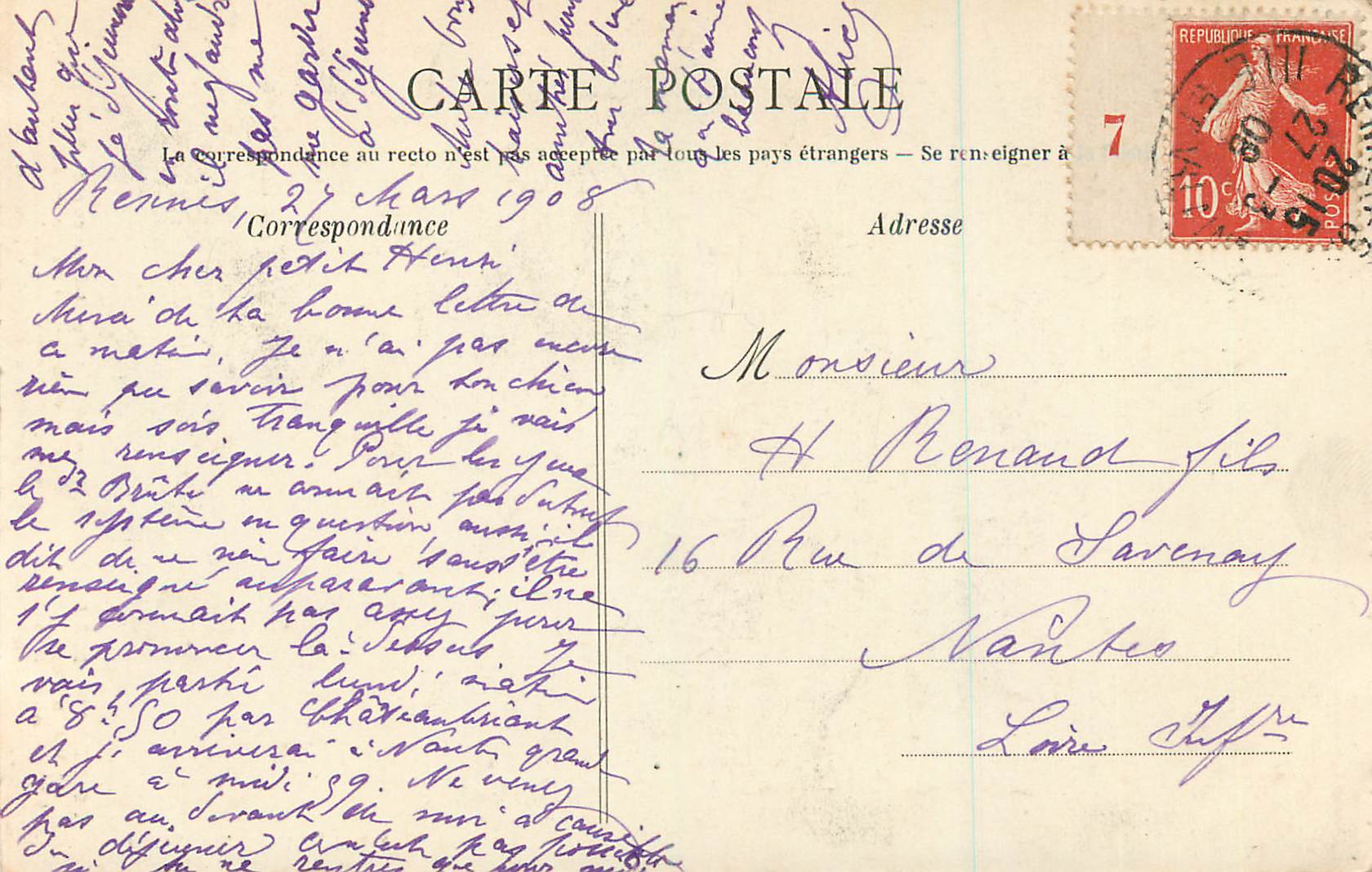 Notre-Dame des Miracles — église de St-Sauveur à Rennes — éditeur A. Deschalete, n° 100 — Back