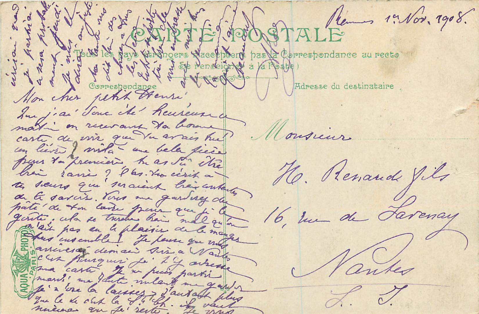 CPA Rennes Un coin du jardin des plantes — Rückseite