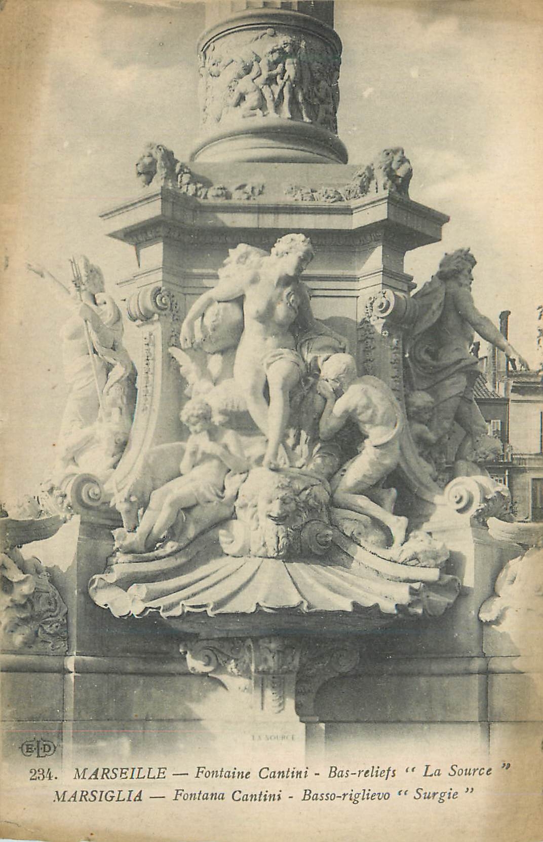 CPA 234 marseille fontaine cantini bas reliefs la source
