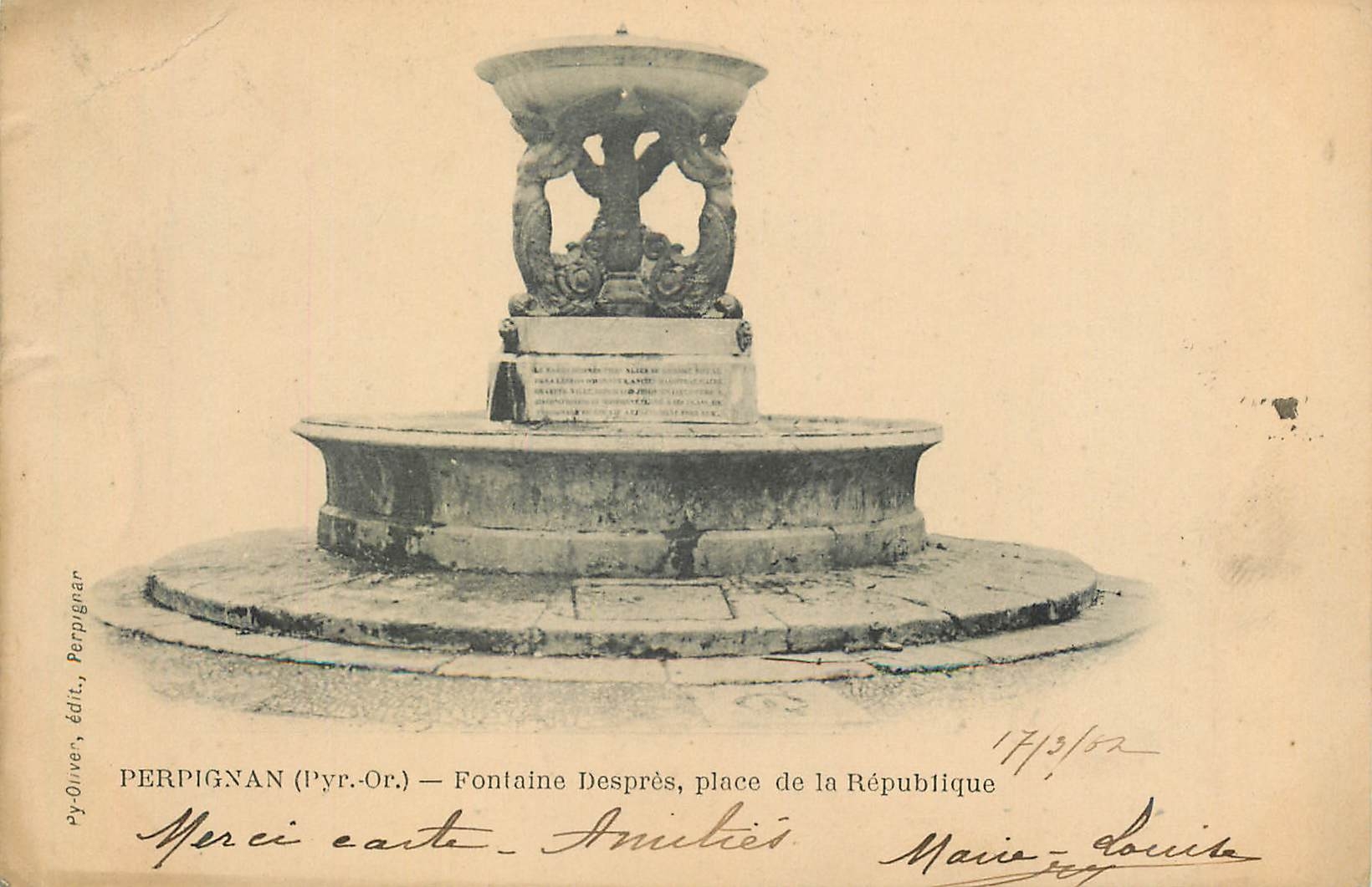 CPA Perpignan (pyr or) fontaine despres place de la republique
