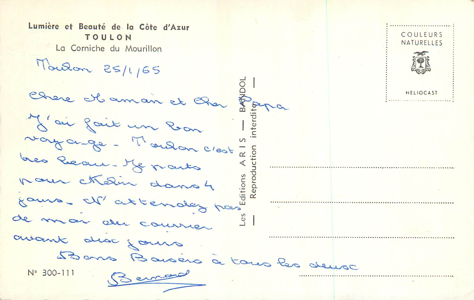 La Corniche du Mourillon — Toulon — Éditions ARIS, N° 300-111 — Reverso