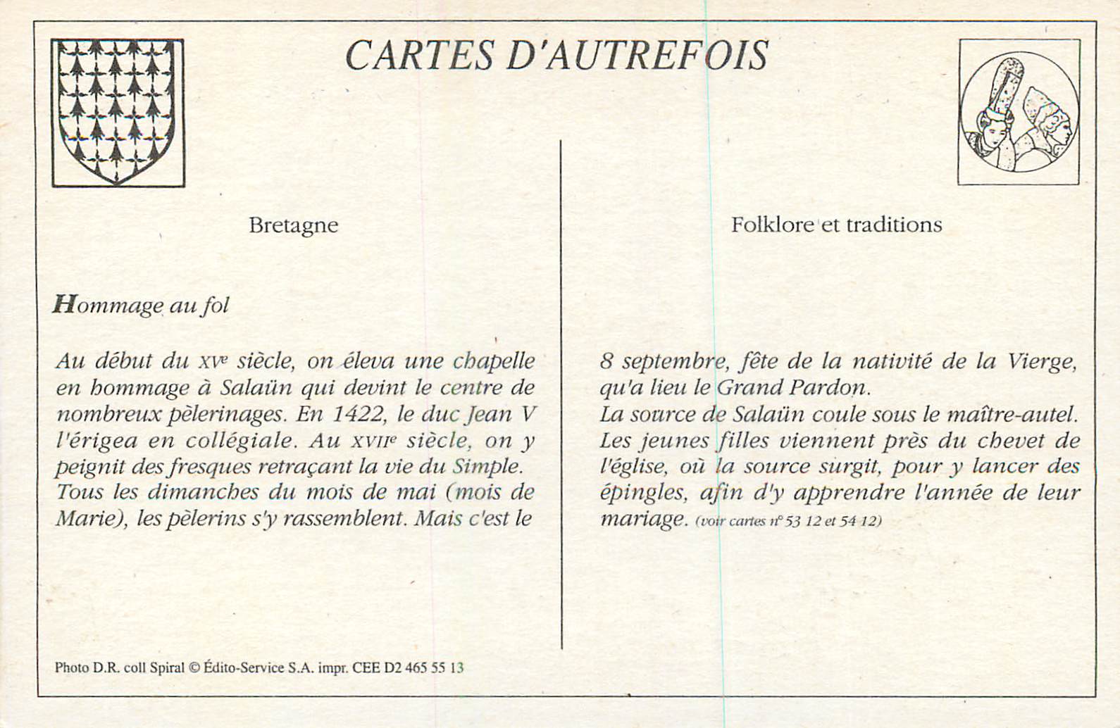 CPM 0115 le folgoet les pelerins a la fontaine le jour du pardon Folklore — Verso