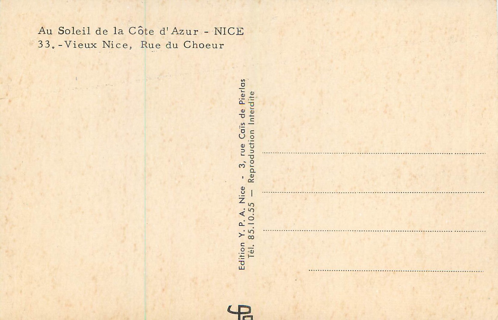CPM Au soleil de la cote d azur nice 33 vieux nice rue du choeur — Rückseite