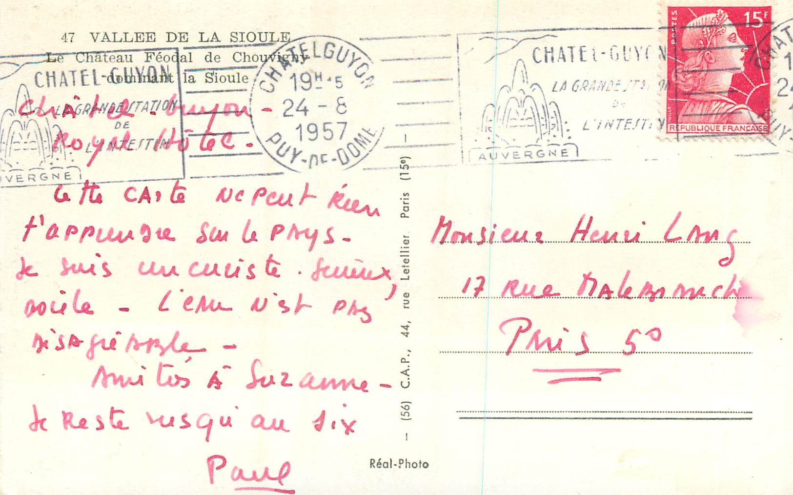 CPM 47 vallee de la sioule le chateau feodal de chouvigny — Verso
