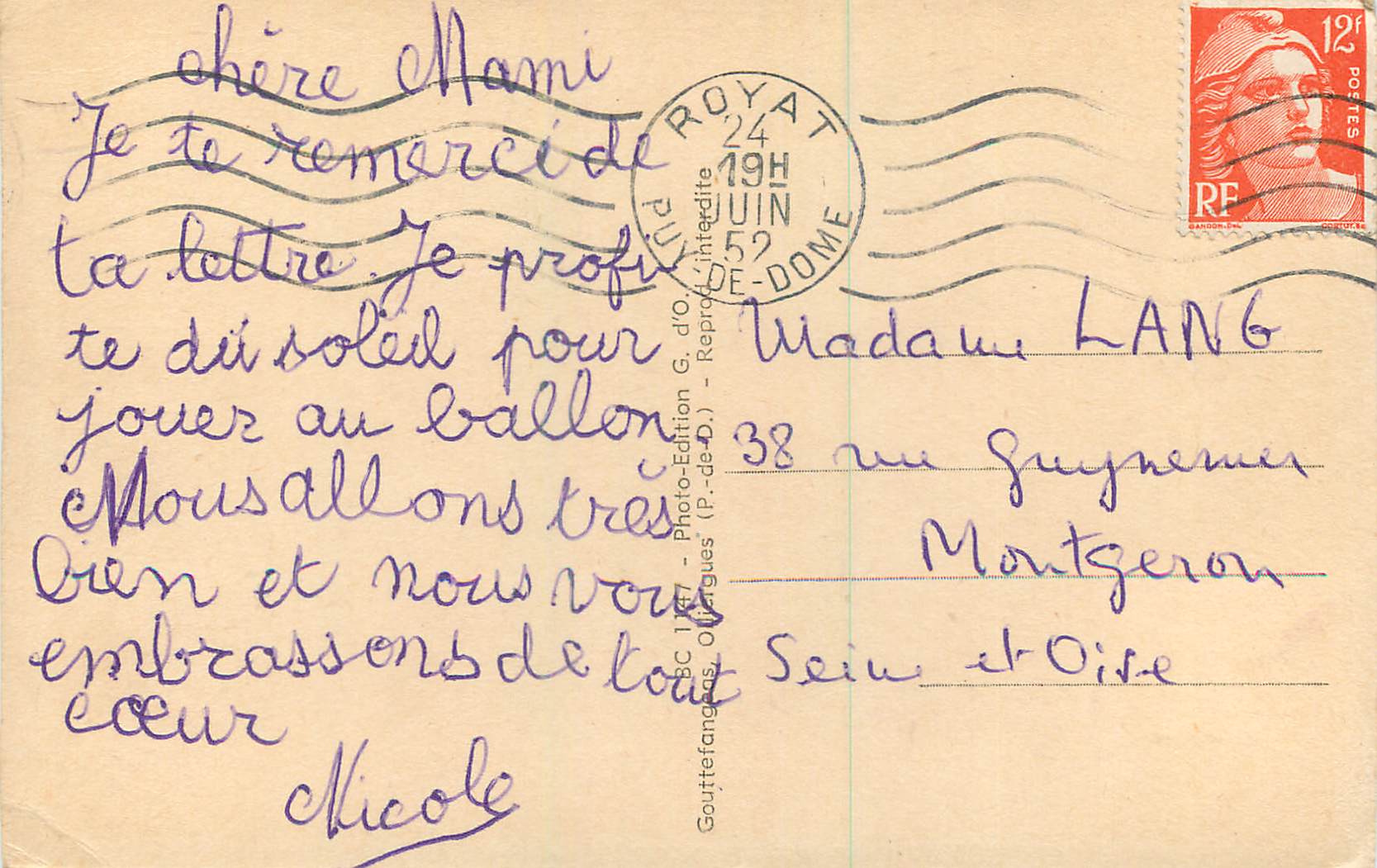 CPM L auvergne royat dans son nid et le puy de dome — Rückseite