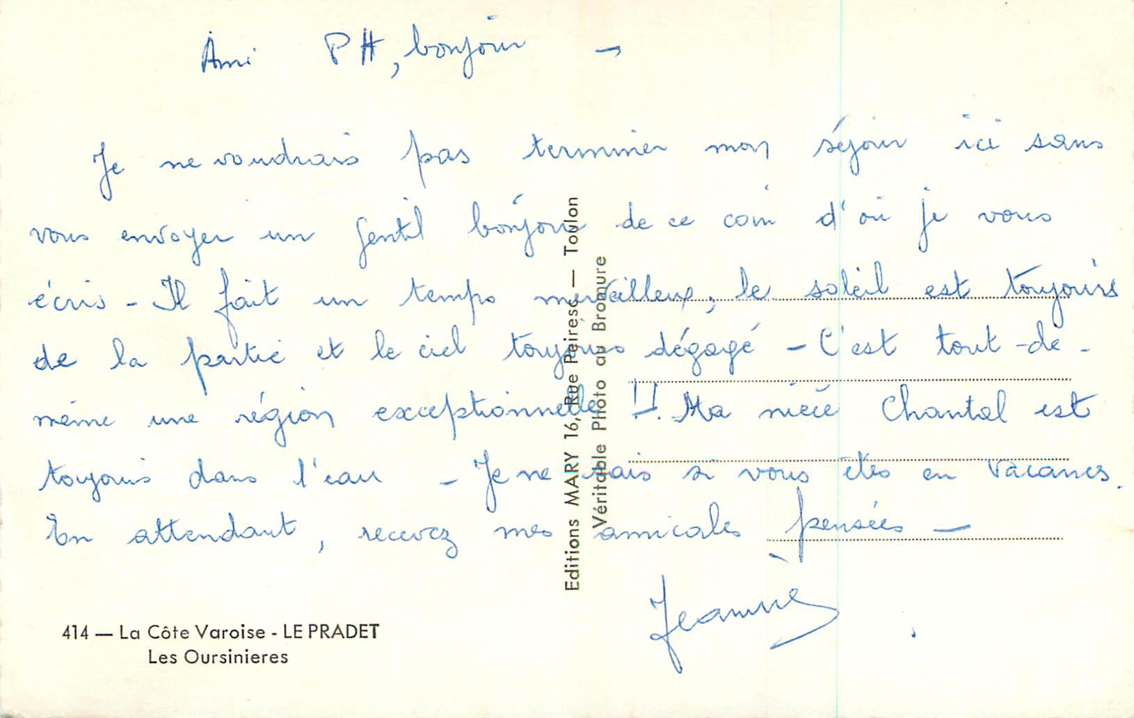 CPM 414 la cote varoise le pradet les oursinieres — Rückseite