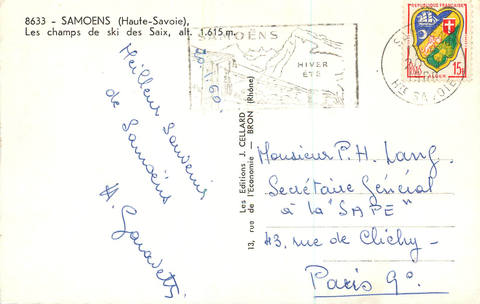 Die Skiflächen der Saix — Samoëns (Haute-Savoie), H. 1.615 m — Éditions J. Cellard — Rückseite