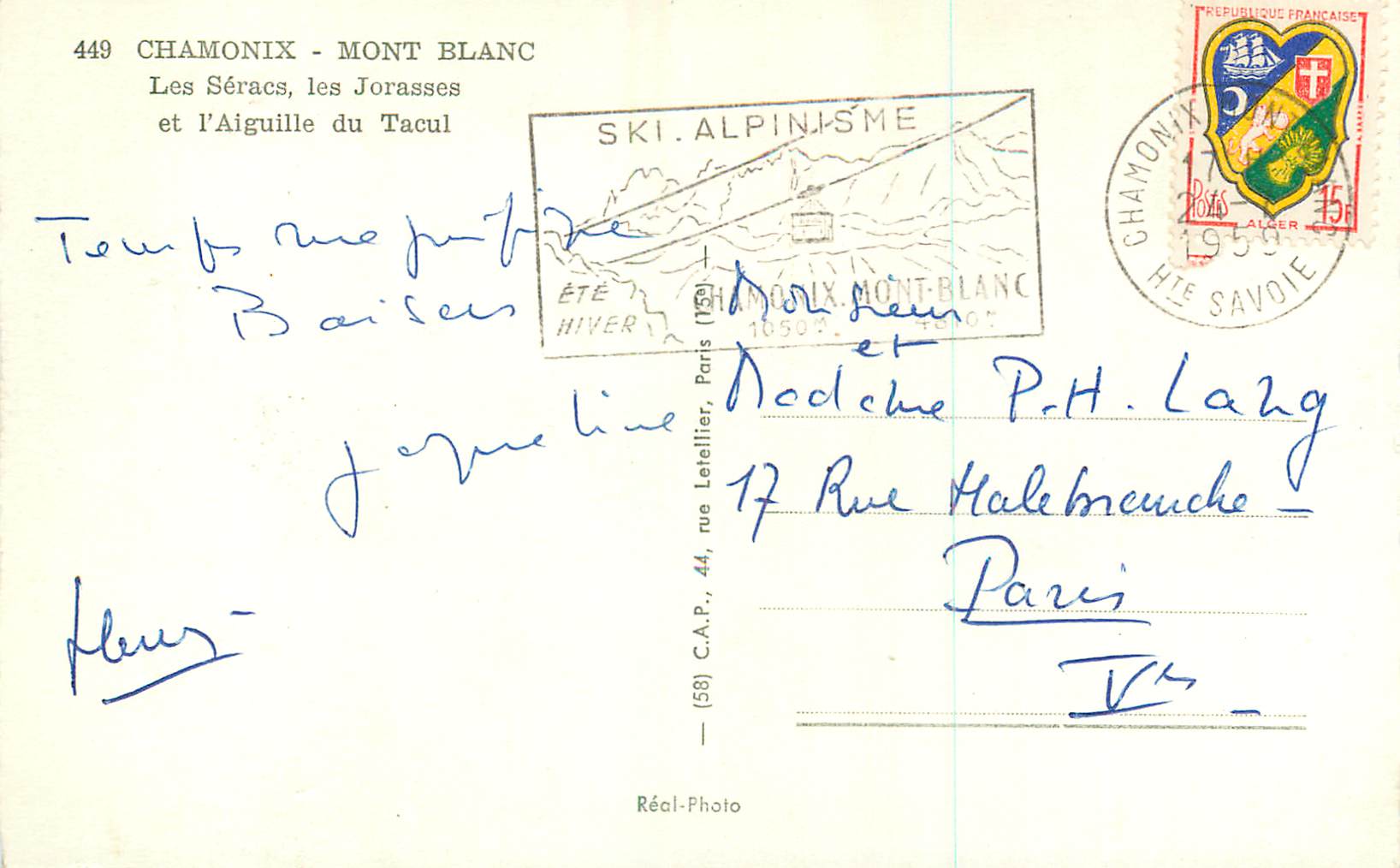 CPM 449 chamonix mont blanc les seracs les jorasses et l aiguille du tacul — Verso