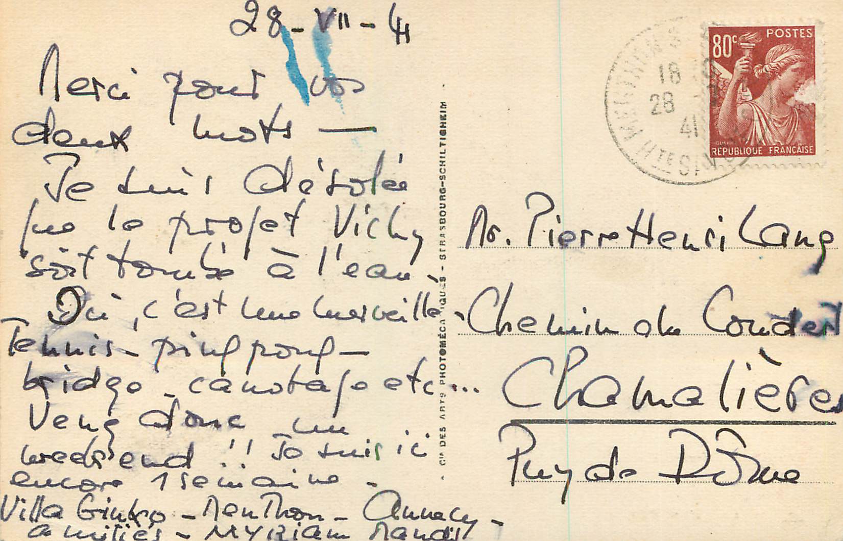 Lac d'Annecy — Talleoires et le bout du lac — CIP des Arts — Verso