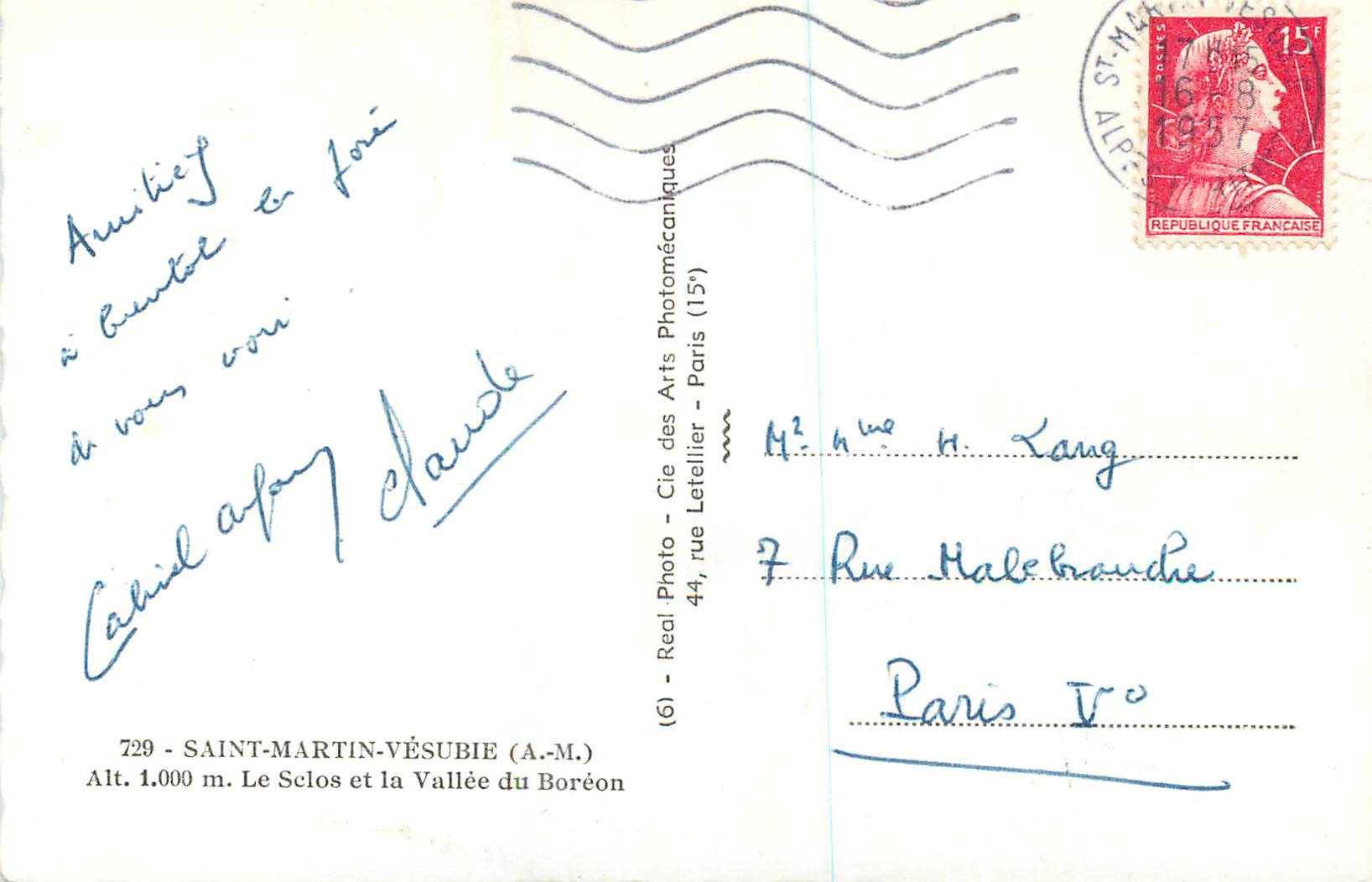 CPM 729 saint martin vesubie (a m) alt 1000 m le selos et la vallee du boreon — Rückseite