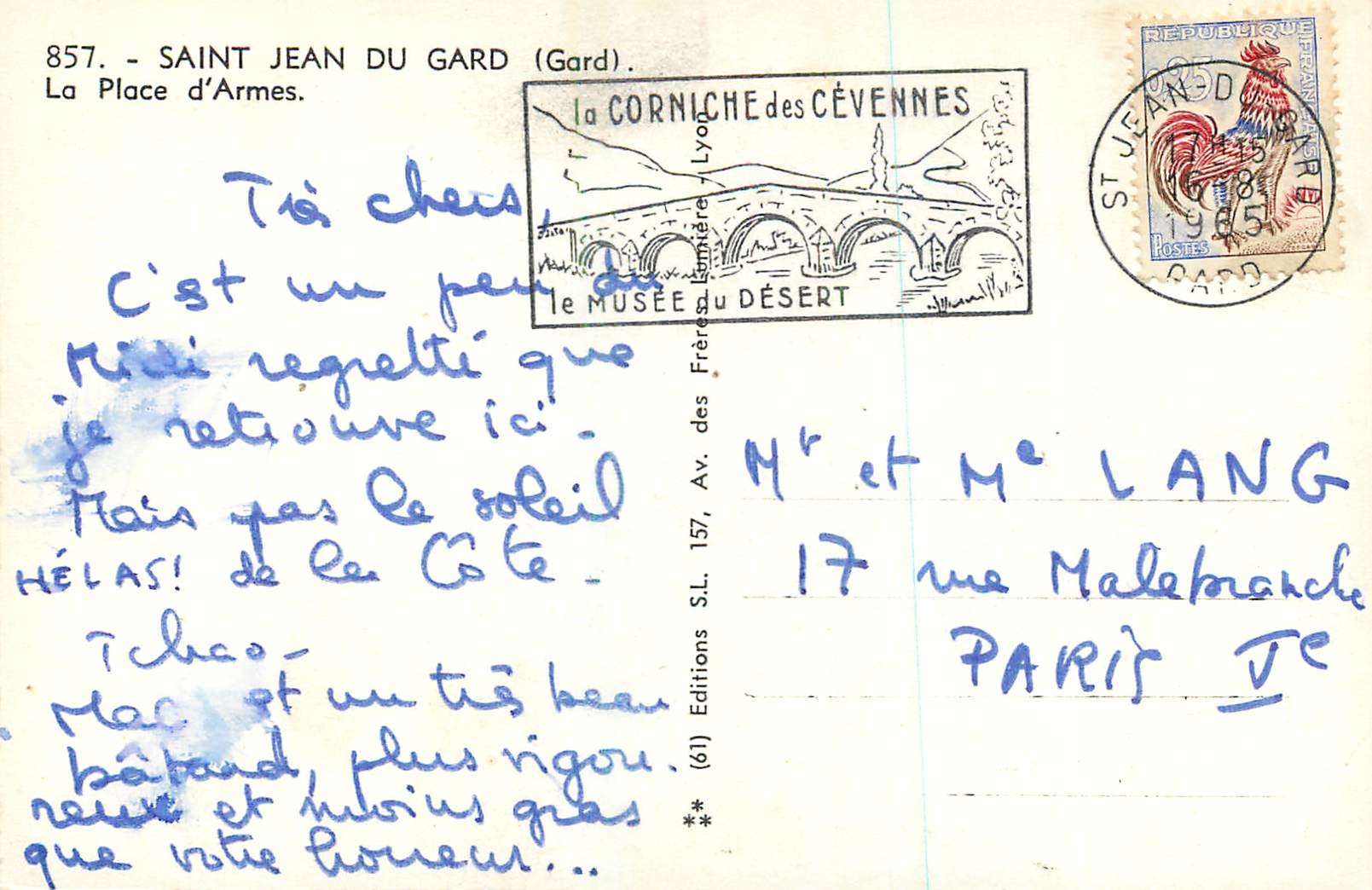 CPM 857 saint jean du gard (gard) la place d armes — Rückseite