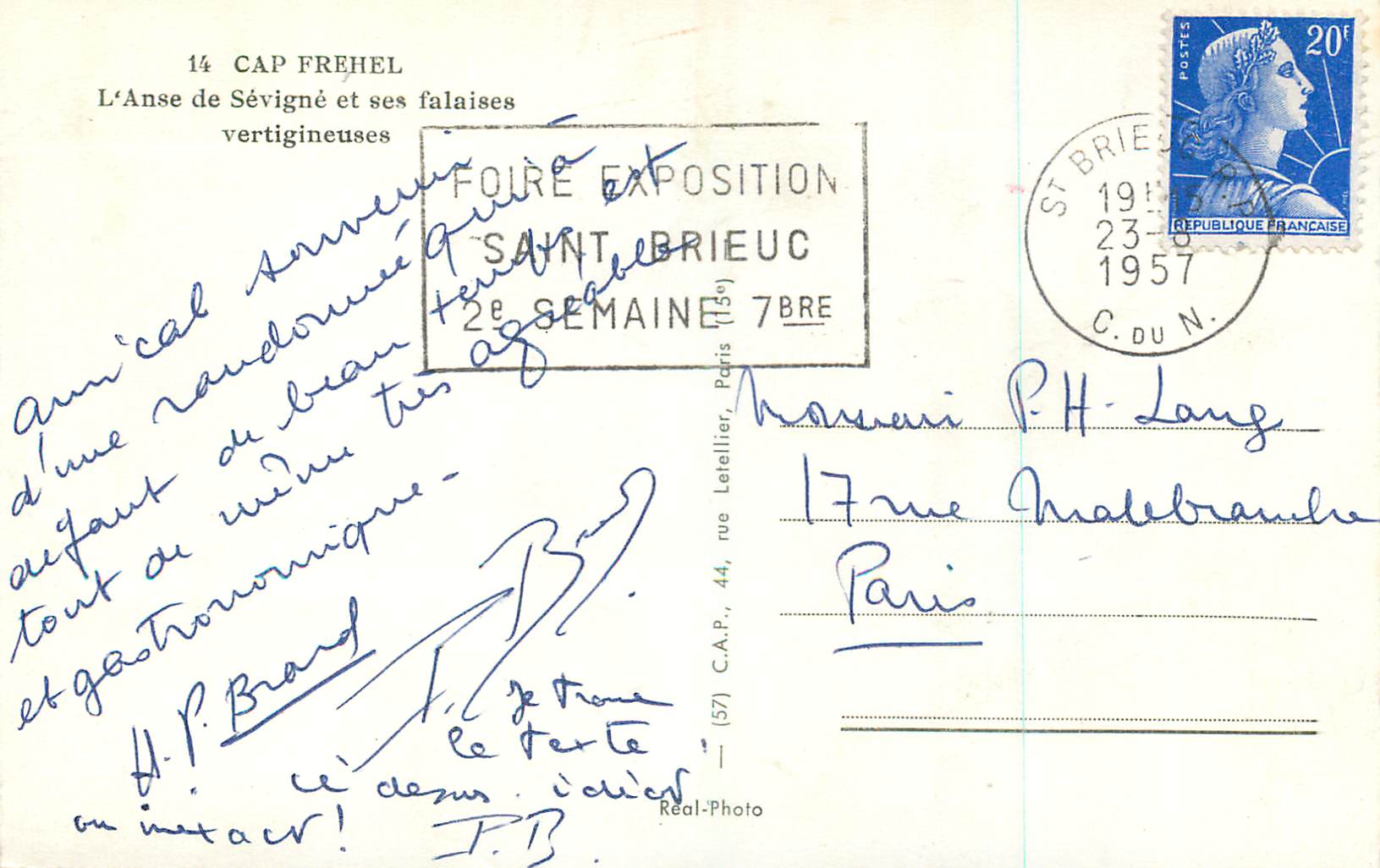 Cap Fréhel — L'Anse de Sévigné und ihre erstaunlichen Klippen — Antike Ansichtskarte (57) — Rückseite