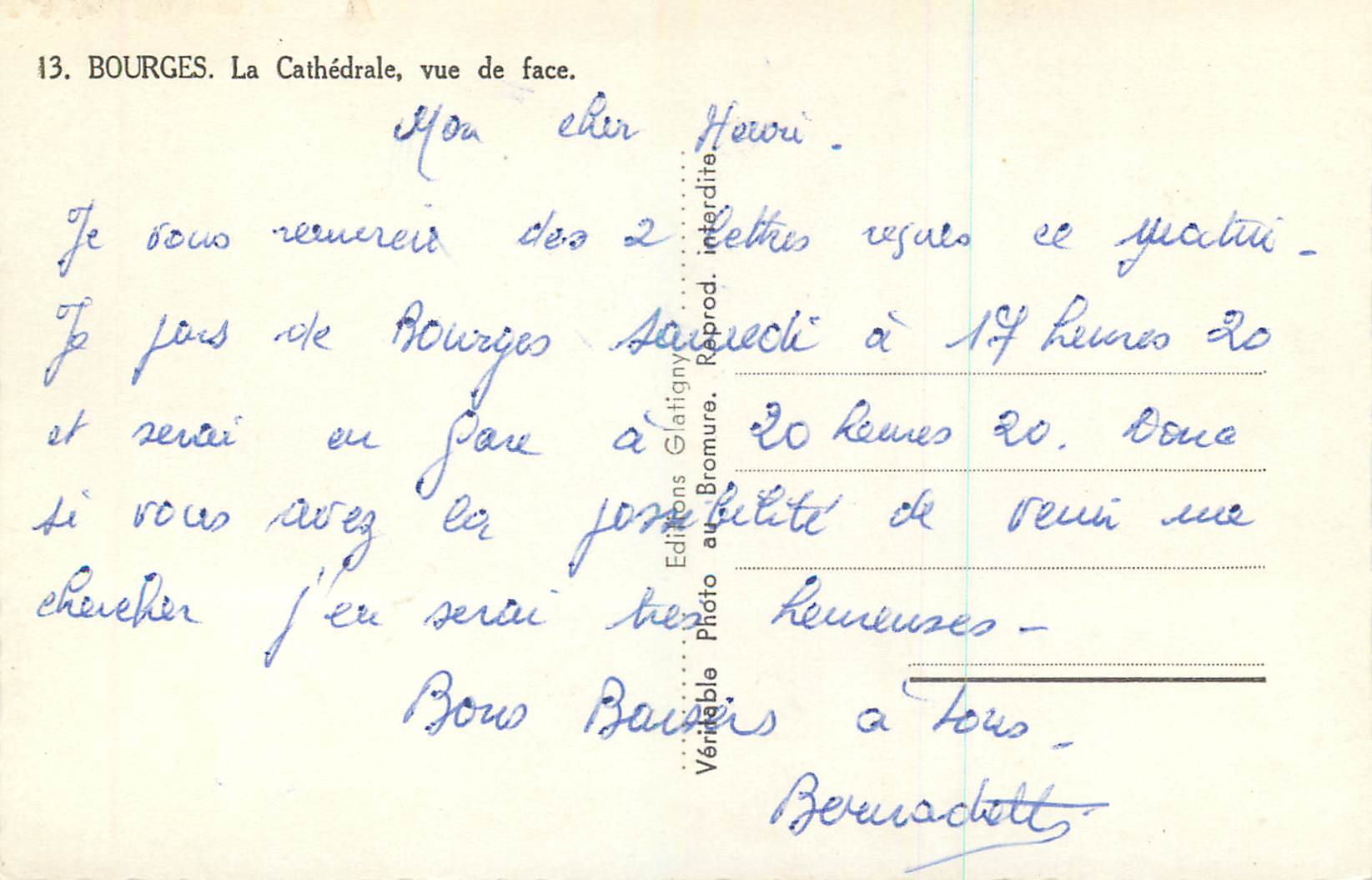 CPM 13 bourges la cathedrale vue de face — Rückseite