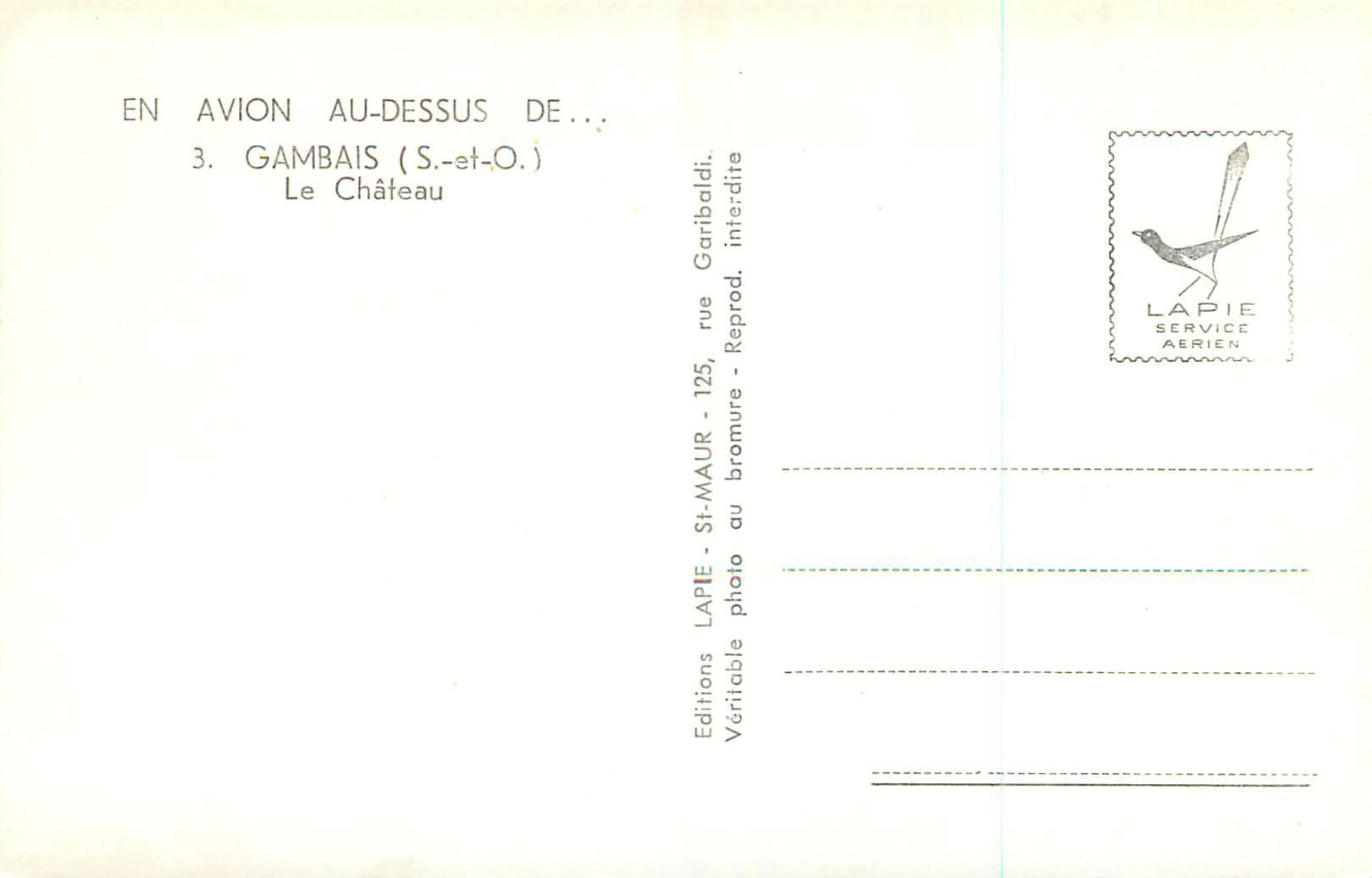 CPM En avion au dessus de 3 gambais (s et o) le chateau — Back