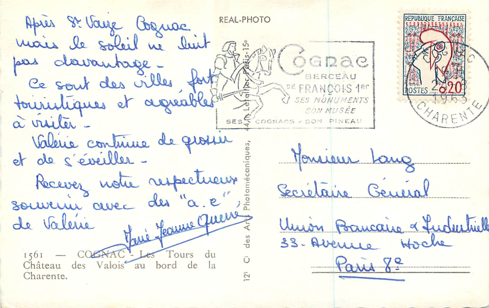 CPM 1561 cognac les tours du chateau des valois au bord de la charente Peche — Rückseite