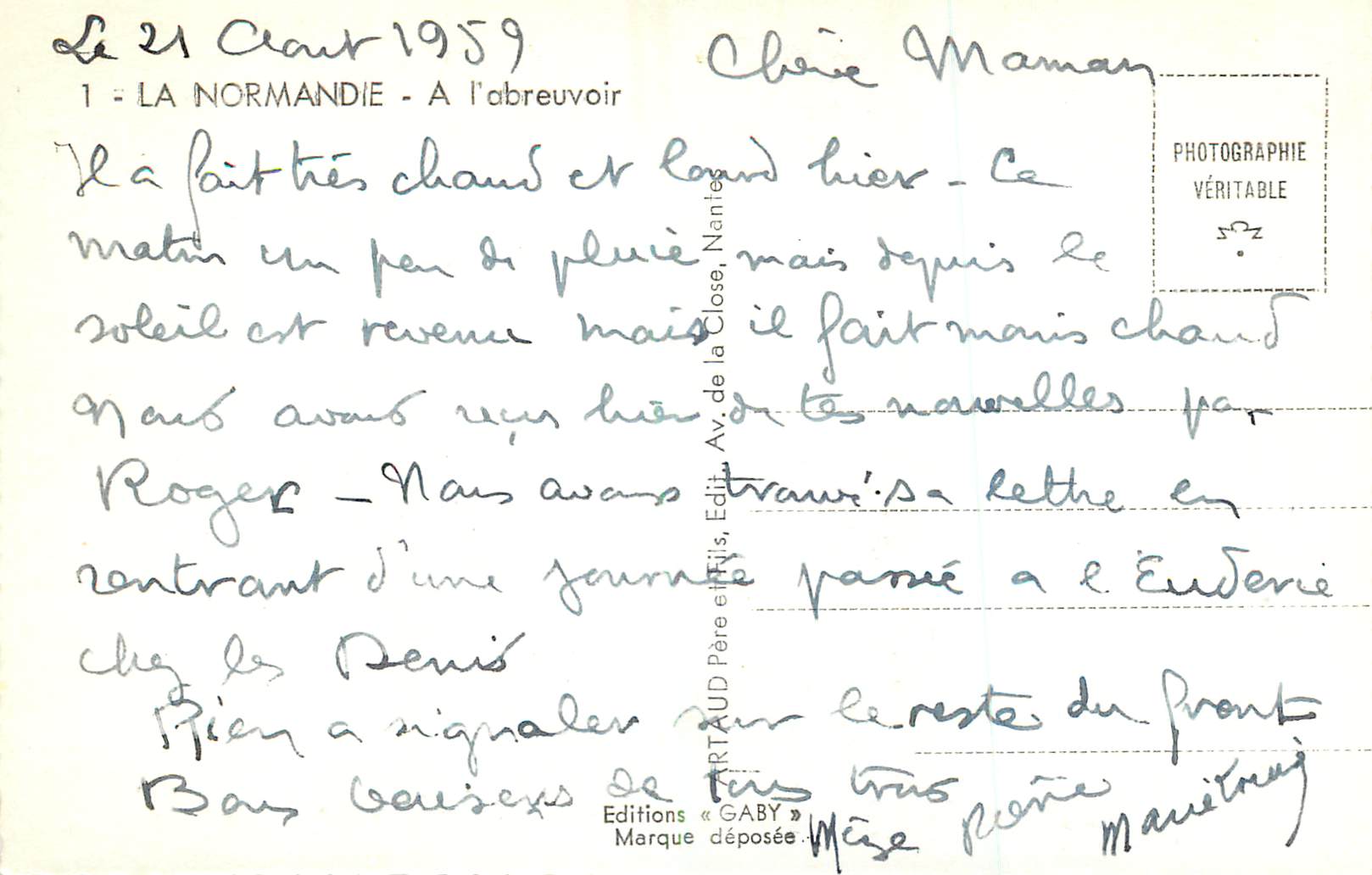 CPM 1 la normandie a l abreuvoir Vaches — Rückseite