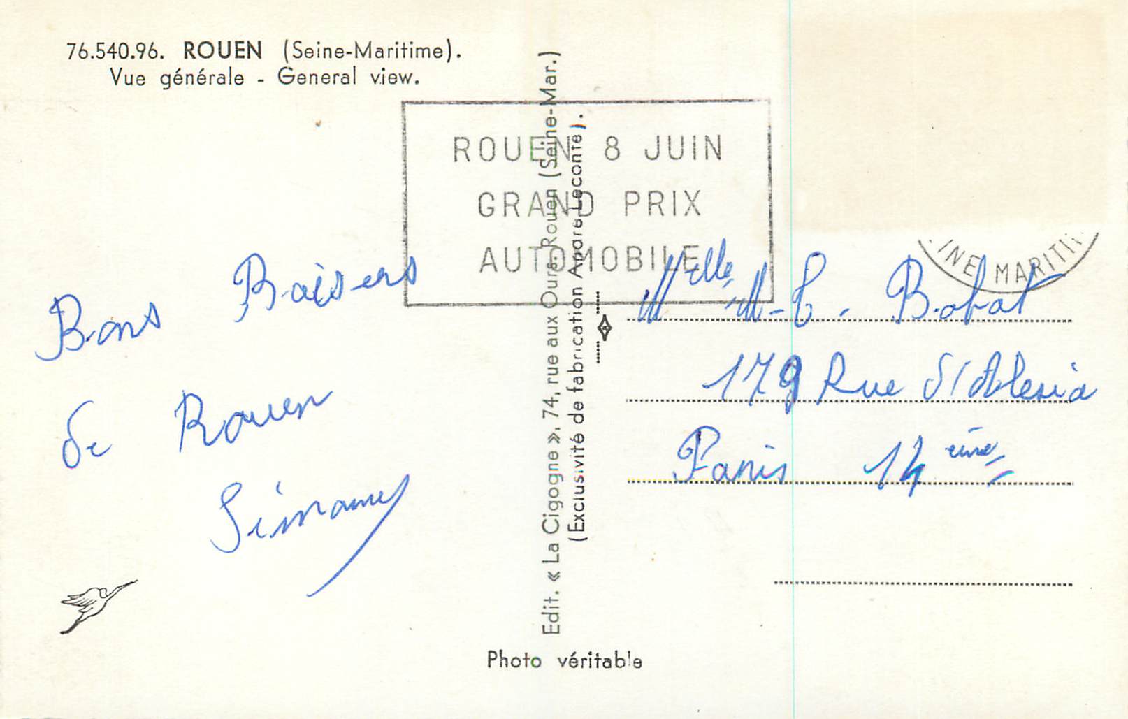 CPM 76 540 96 rouen (seine maritime) vue generale — Verso