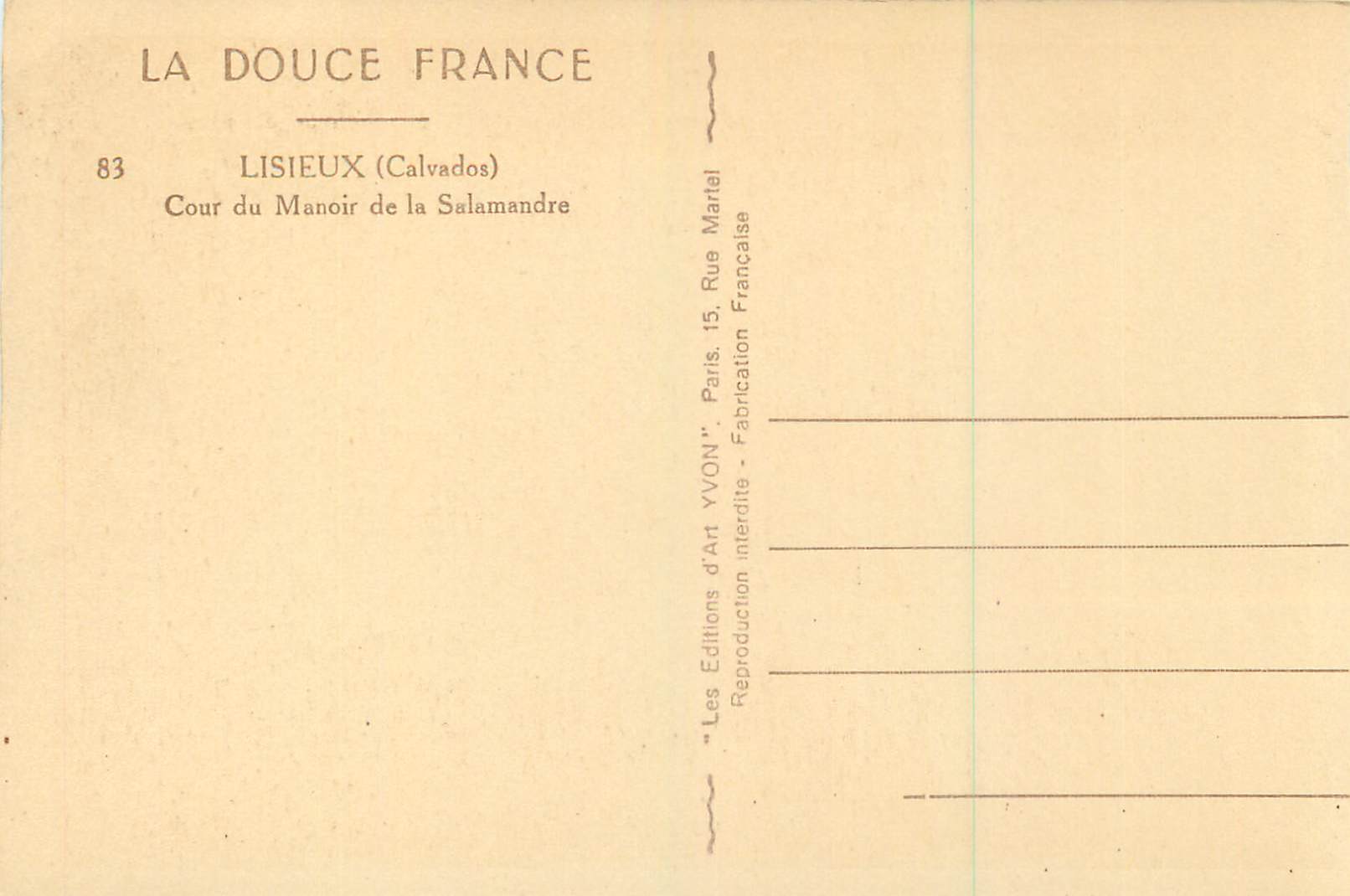 CPA La douce france 83 lisieux (calvados) cour du manoir de la salamandre — Rückseite