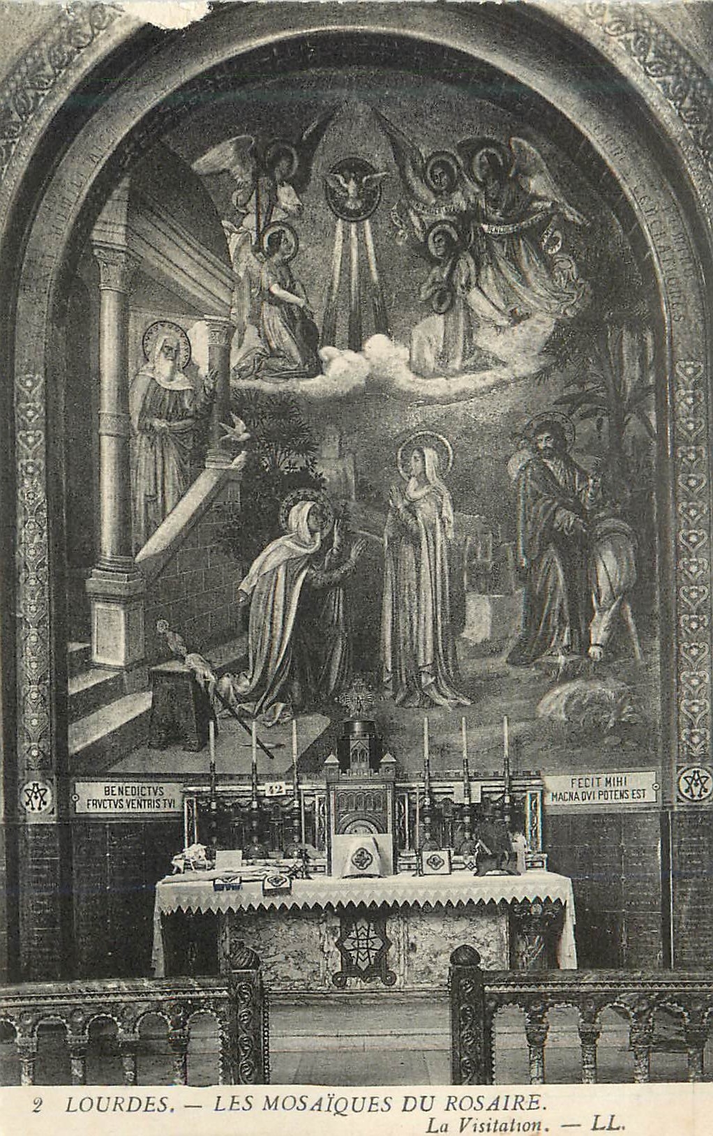 CPA 2 lourdes les mosaiques du rosaire la visitation