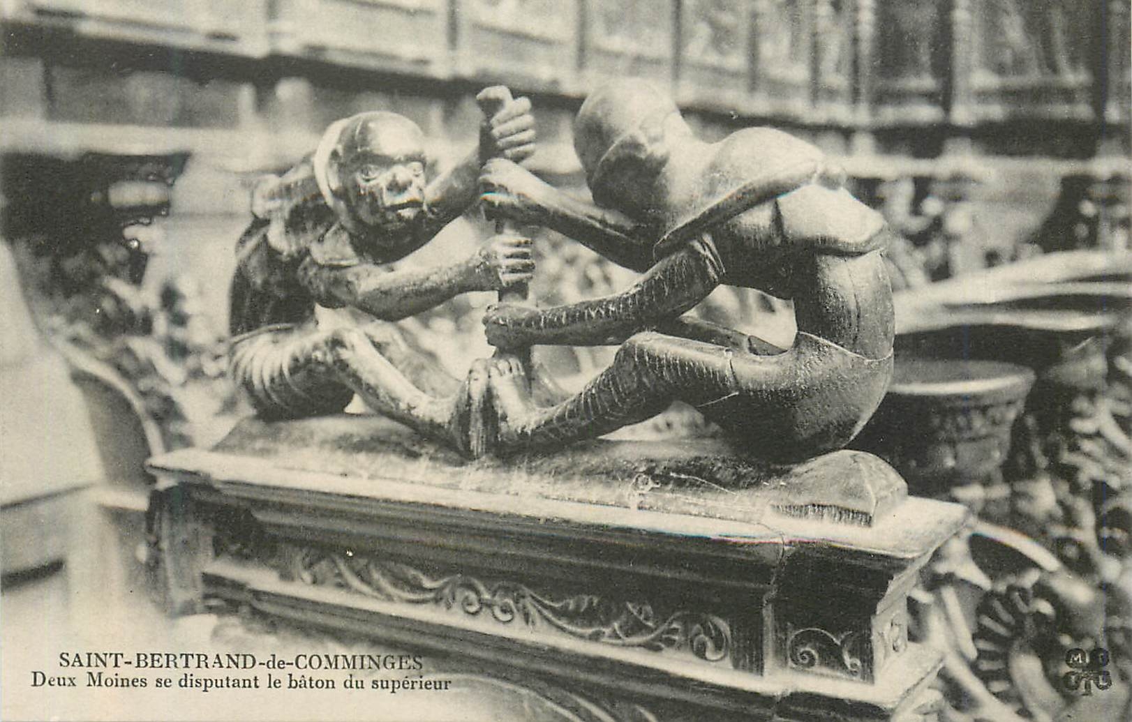 Saint-Bertrand-de-Comminges — Zwei Mönche, die um den Stock des Oberen streiten — M.T. CTE