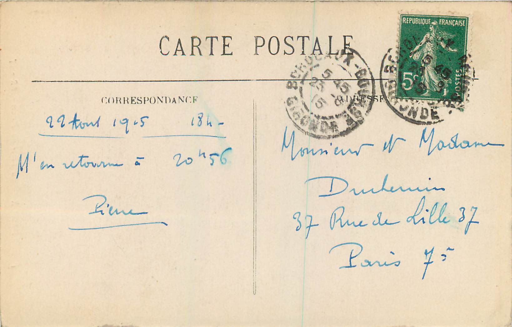 CPA Bordeaux la porte du palais — Verso