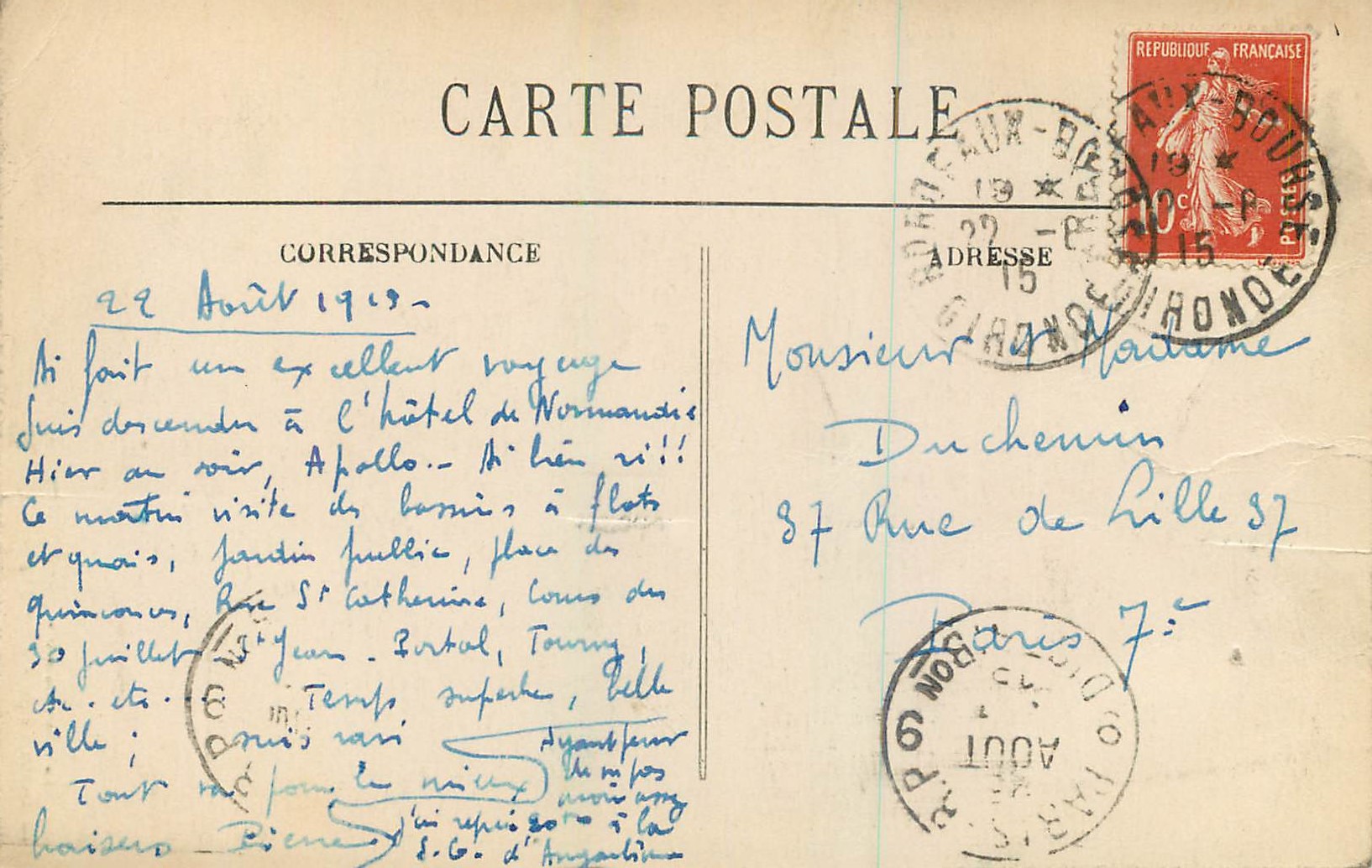 CPA Bordeaux la grosse cloche — Rückseite