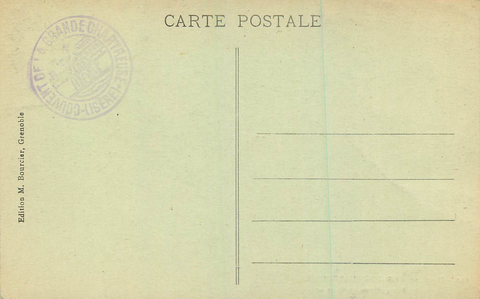Grande Chartreuse — Vue générale du couvent — Édition M. Bourcier, Grenoble — Rückseite