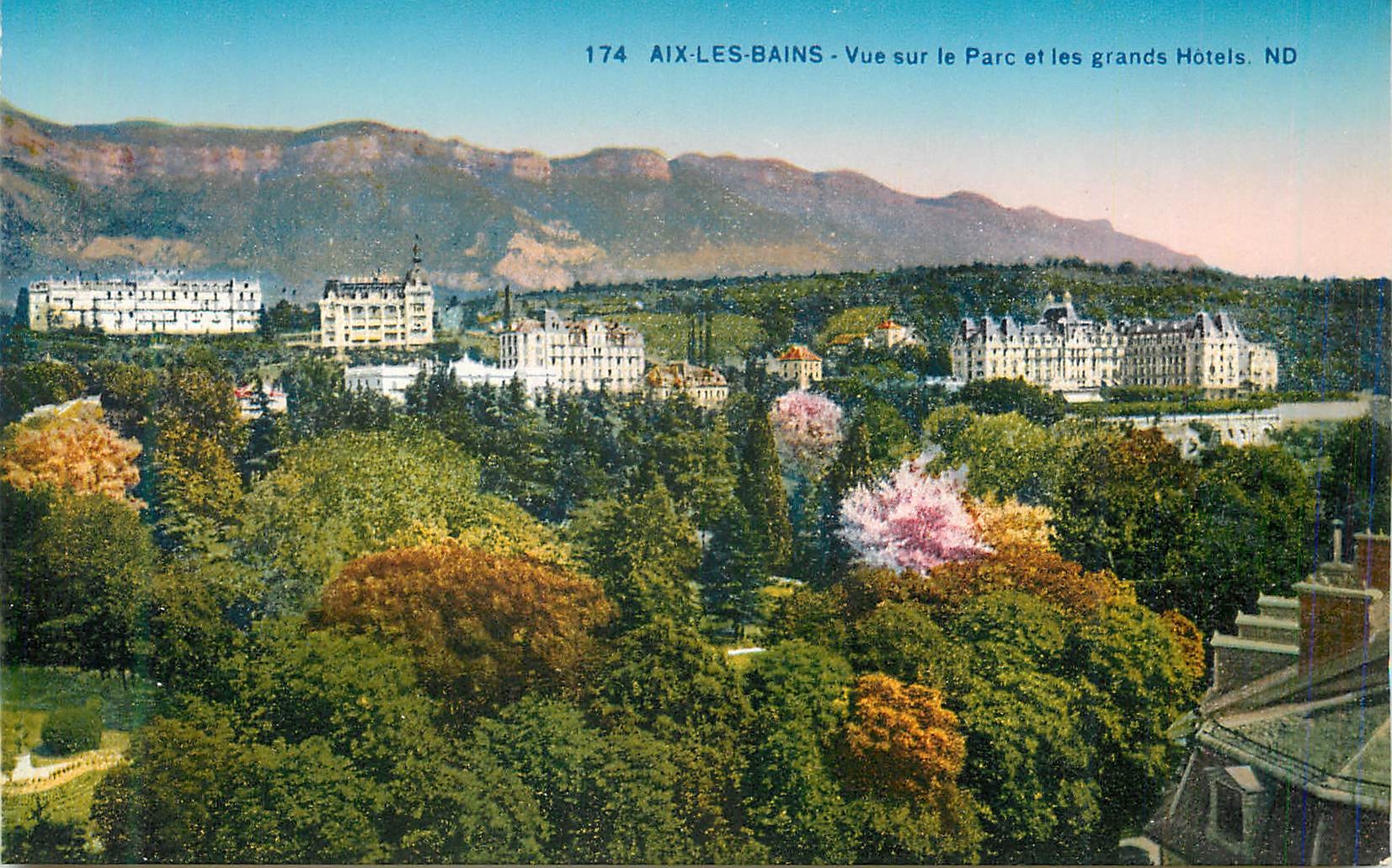 CPA 174 aix les bains vue sur le parc et les grands hotels