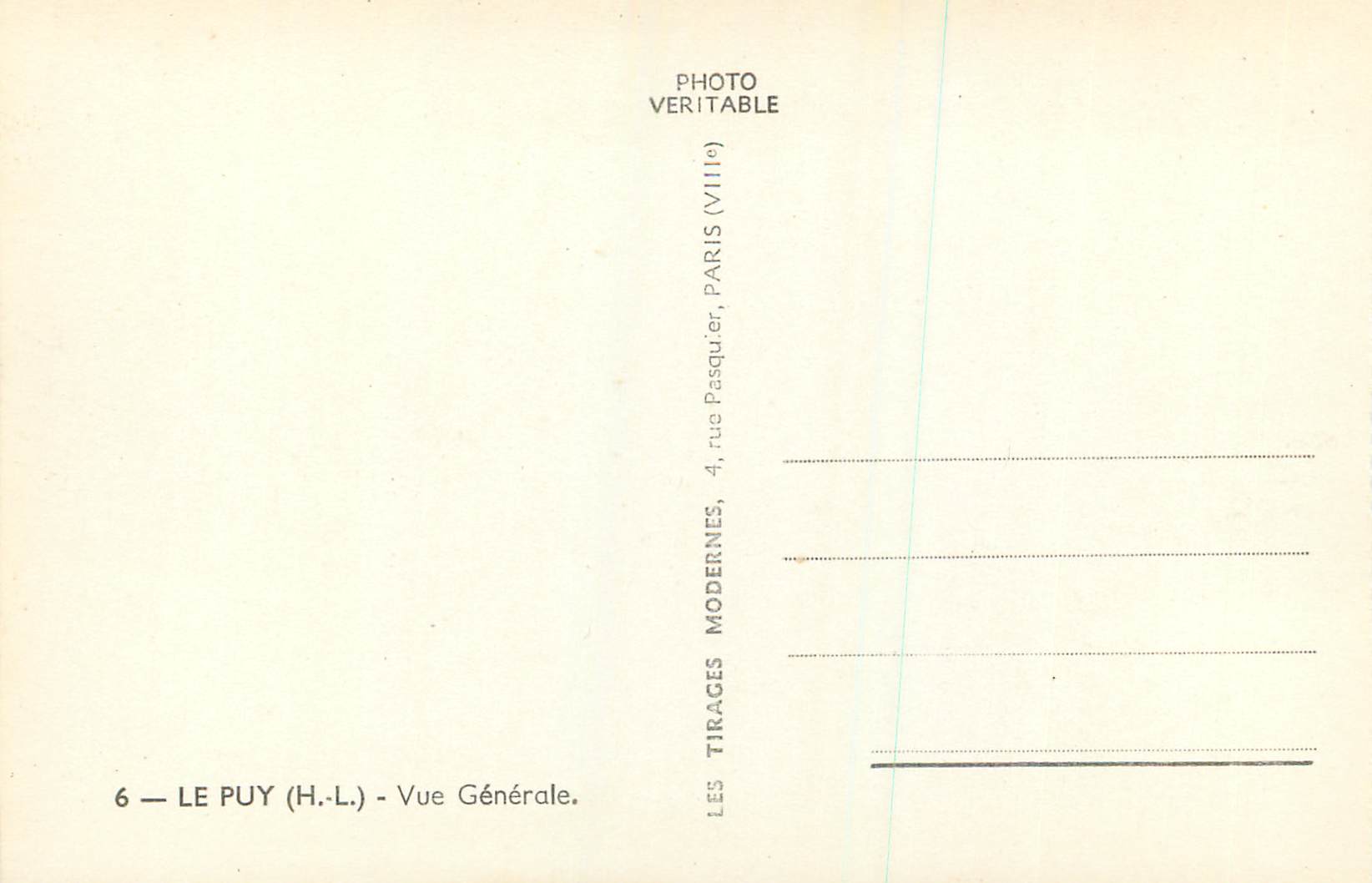Le Puy — Vue Générale — Photo Pasquier, Paris — Verso