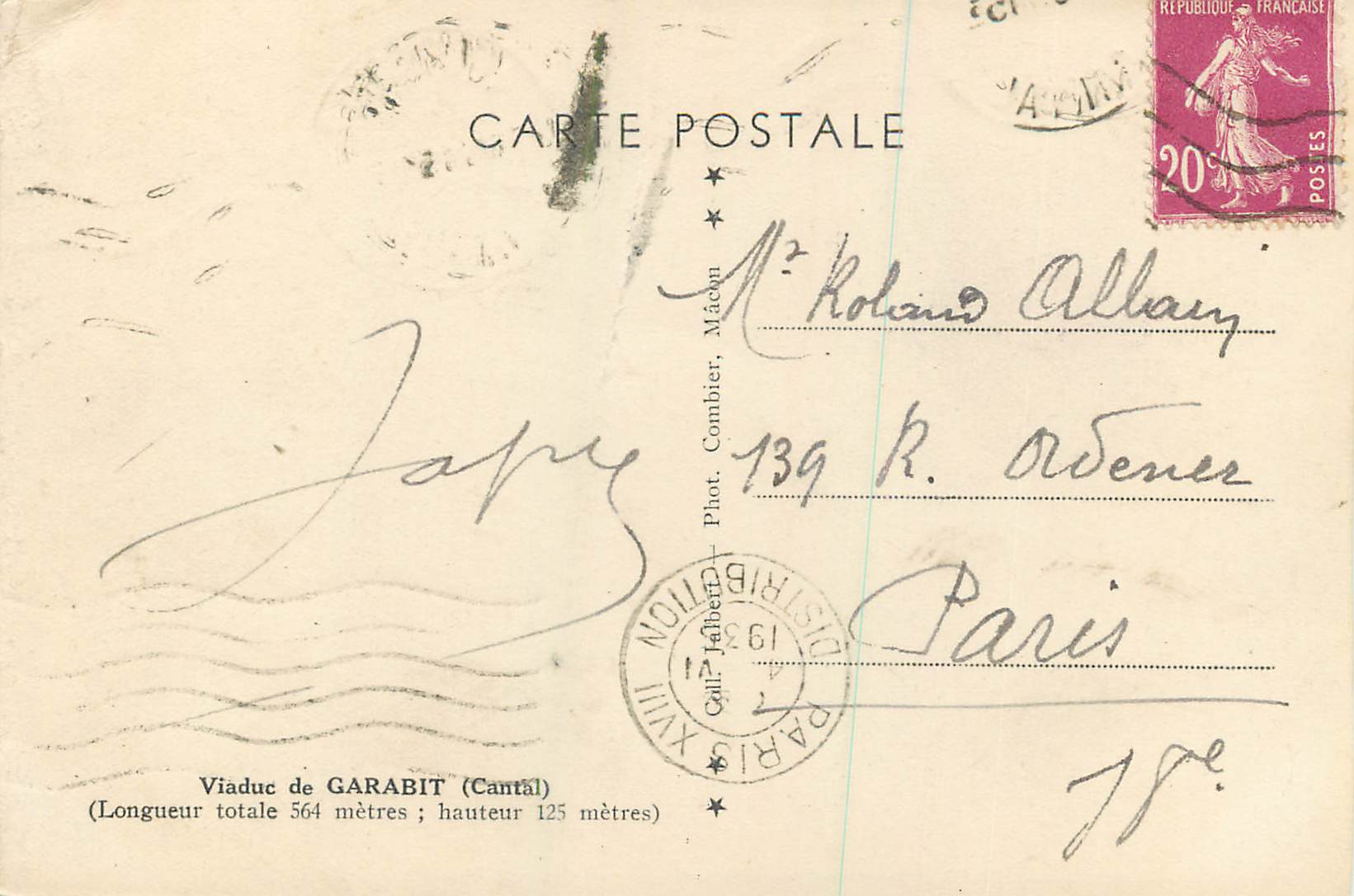 CPA Viaduc de garabit (cantal) — Verso