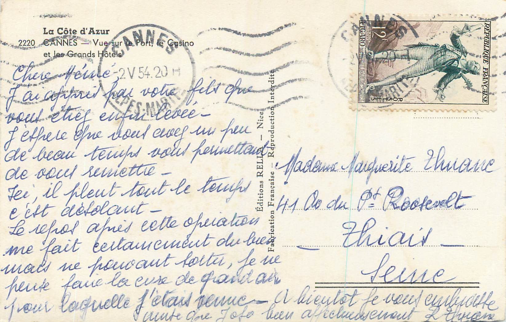 Cannes — Vue sur le Port, le Casino et les Grands Hôtels — Éditions RELL — Réproduction Interdite — Verso