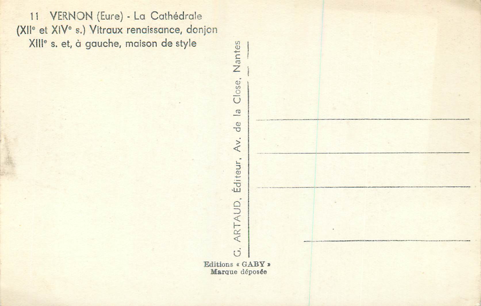 CPM 11 vernon (eure) la cathedrale (xii et xiv s) vitraux renaissance dojon — Rückseite