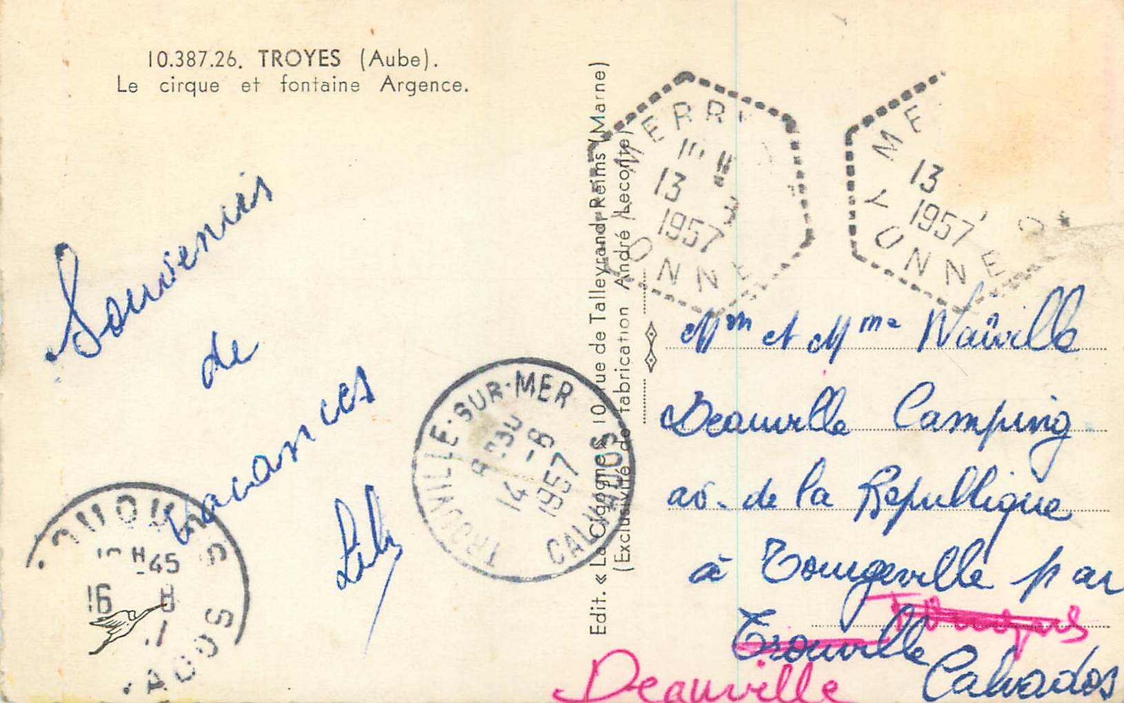 La Cigogne — Fontaine et cirque à Troyes (Aube) — Édit. « La Cigogne » — Rückseite