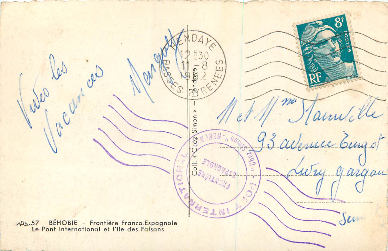 Béthobie — Pont International et l'Île des Faisans — éditeur AD-57 — Reverso