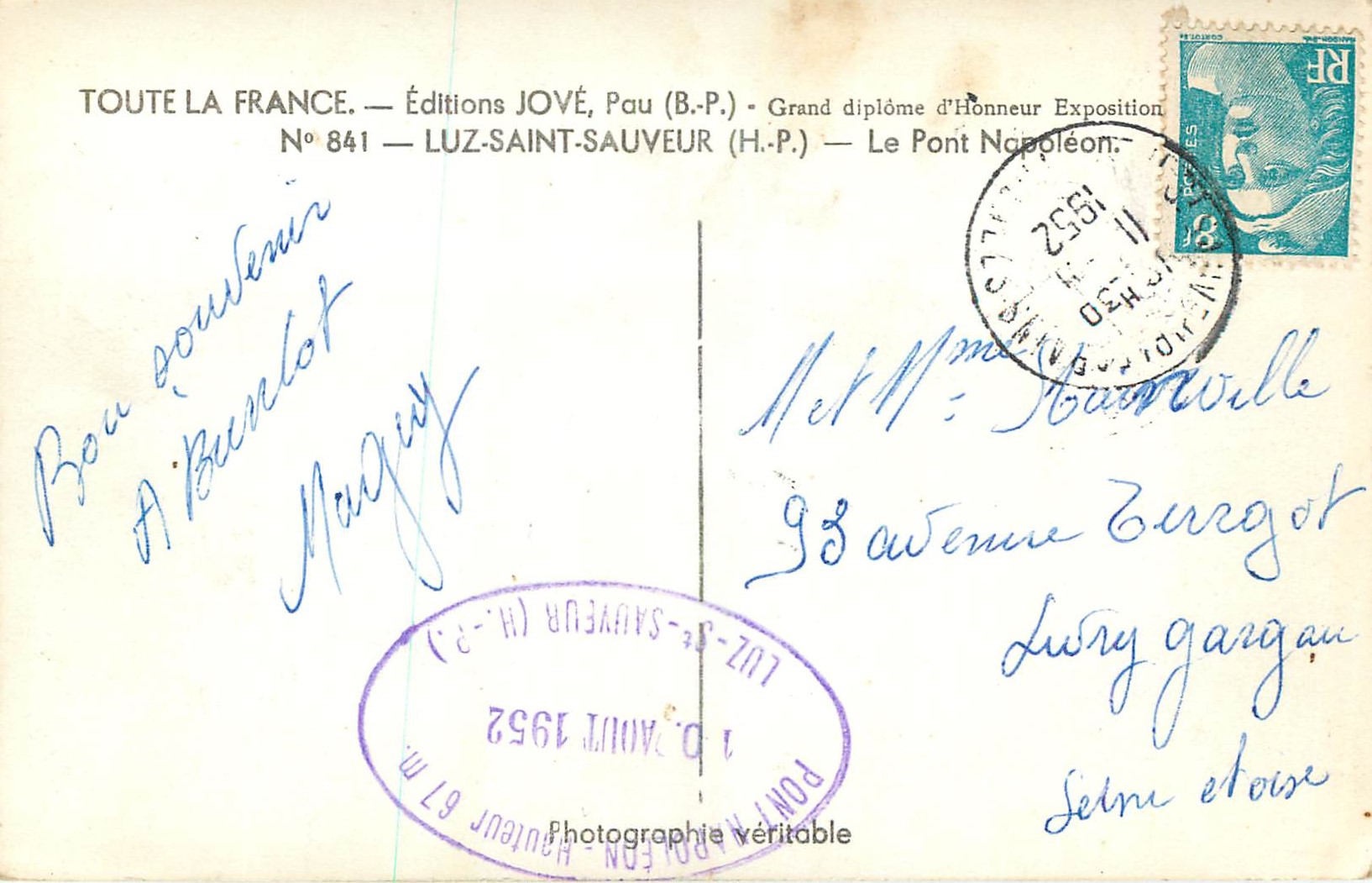 CPM Toute la france n 841 luz saint sauveur (h p) le pont napoleon — Rückseite
