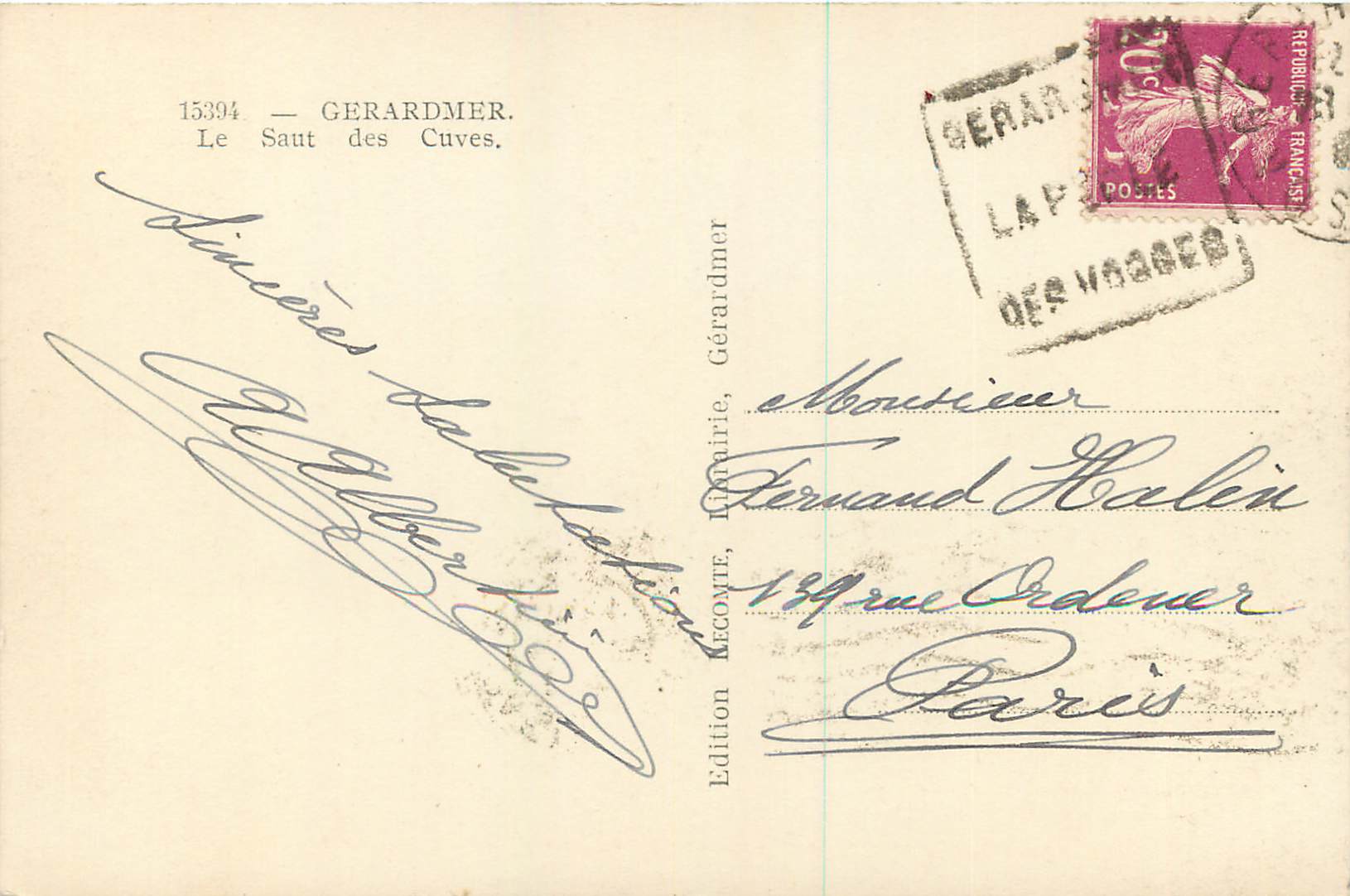 CPM 15394 gerardmer le saut des cuves — Rückseite