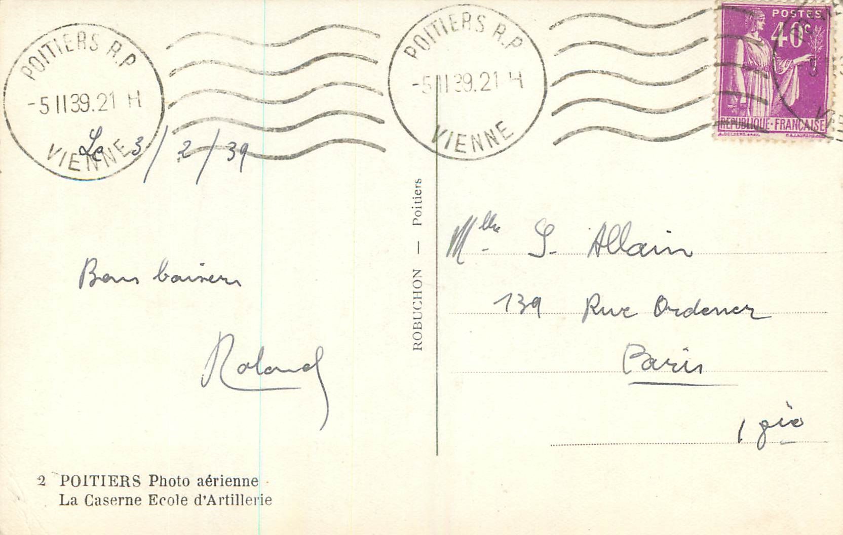 Vue aérienne de Poitiers — Caserne École d'Artillerie — Robuchon — Rückseite