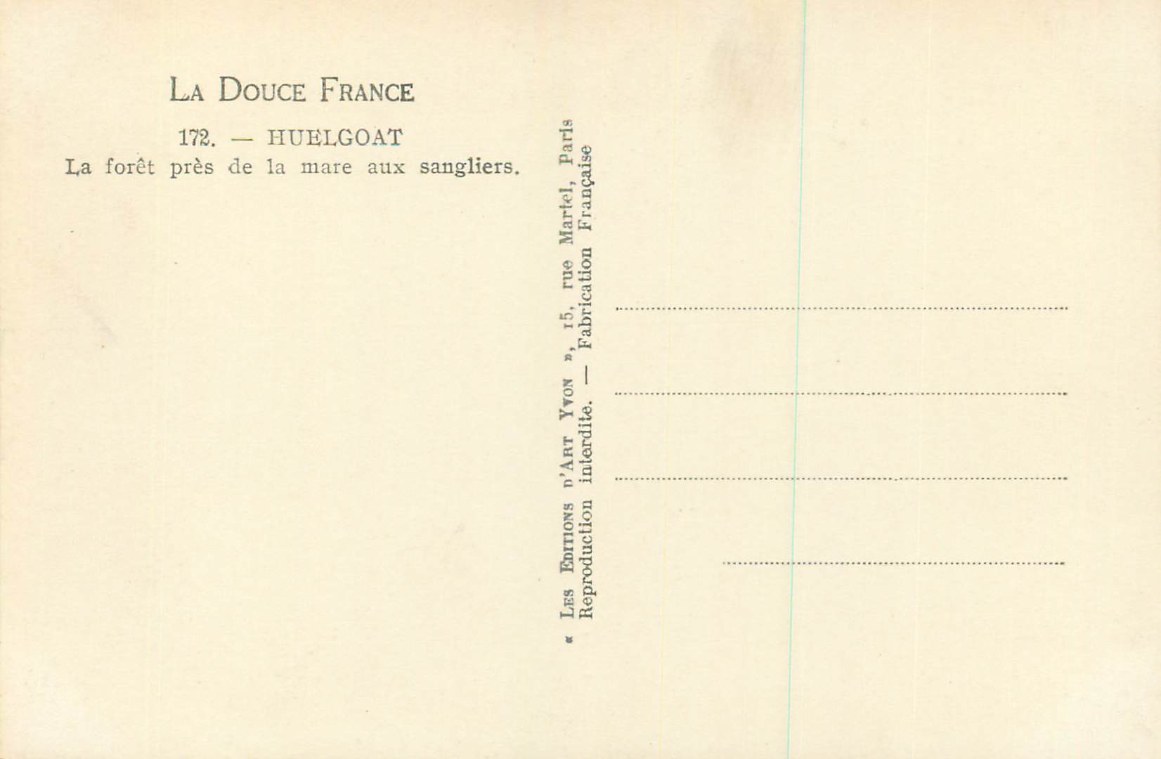 CPM La douce france 172 huelgoat la foret pres de la mare aux sangliers — Rückseite