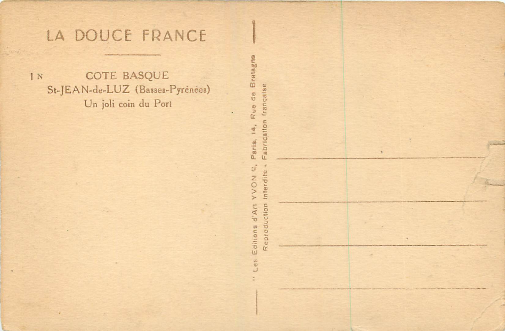 CPA La douce france cote basque st jean de luz  (basse pyrenees) un joli coin du port — Verso