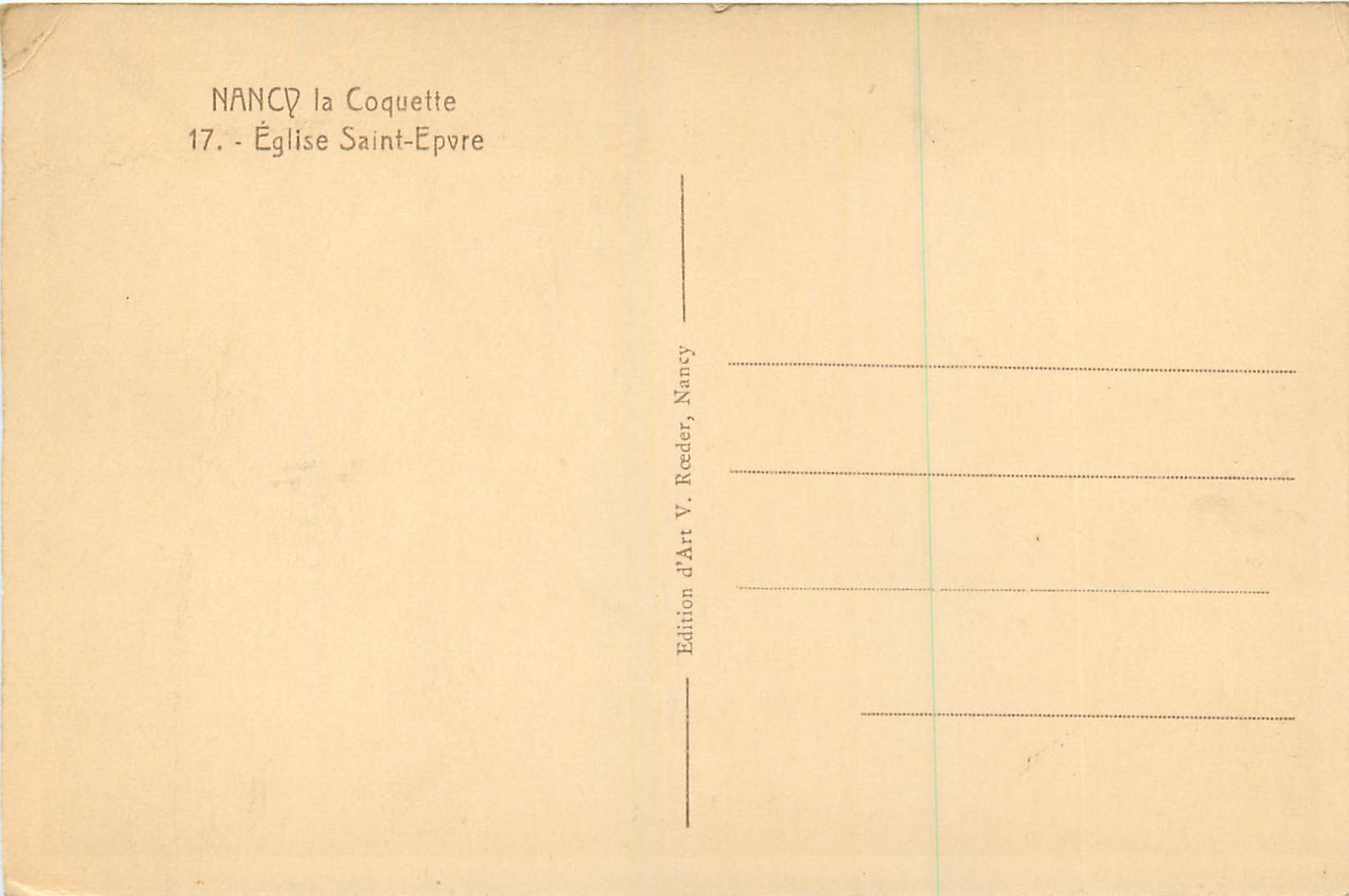 NANCY - Église Saint-Epvre — Vue de la façade gothique — Édition V. Reeder — Verso