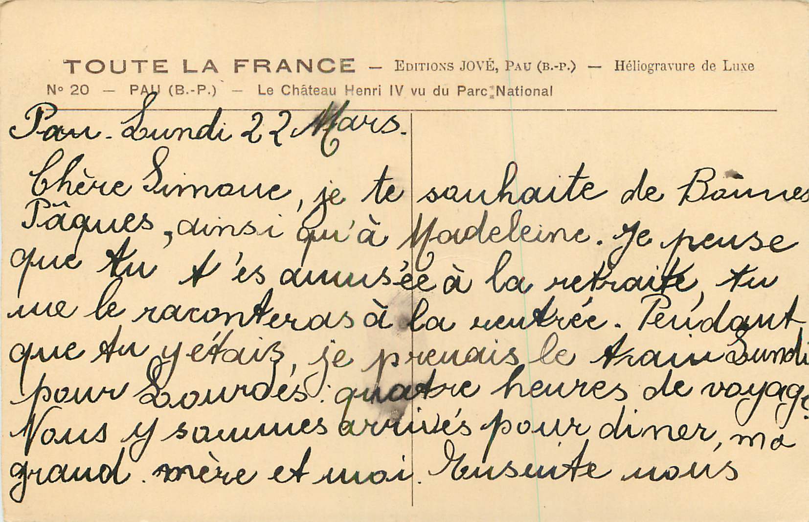 CPA Toute la france n 20 pau (b p) le chateau henri iv vu du parc national — Rückseite